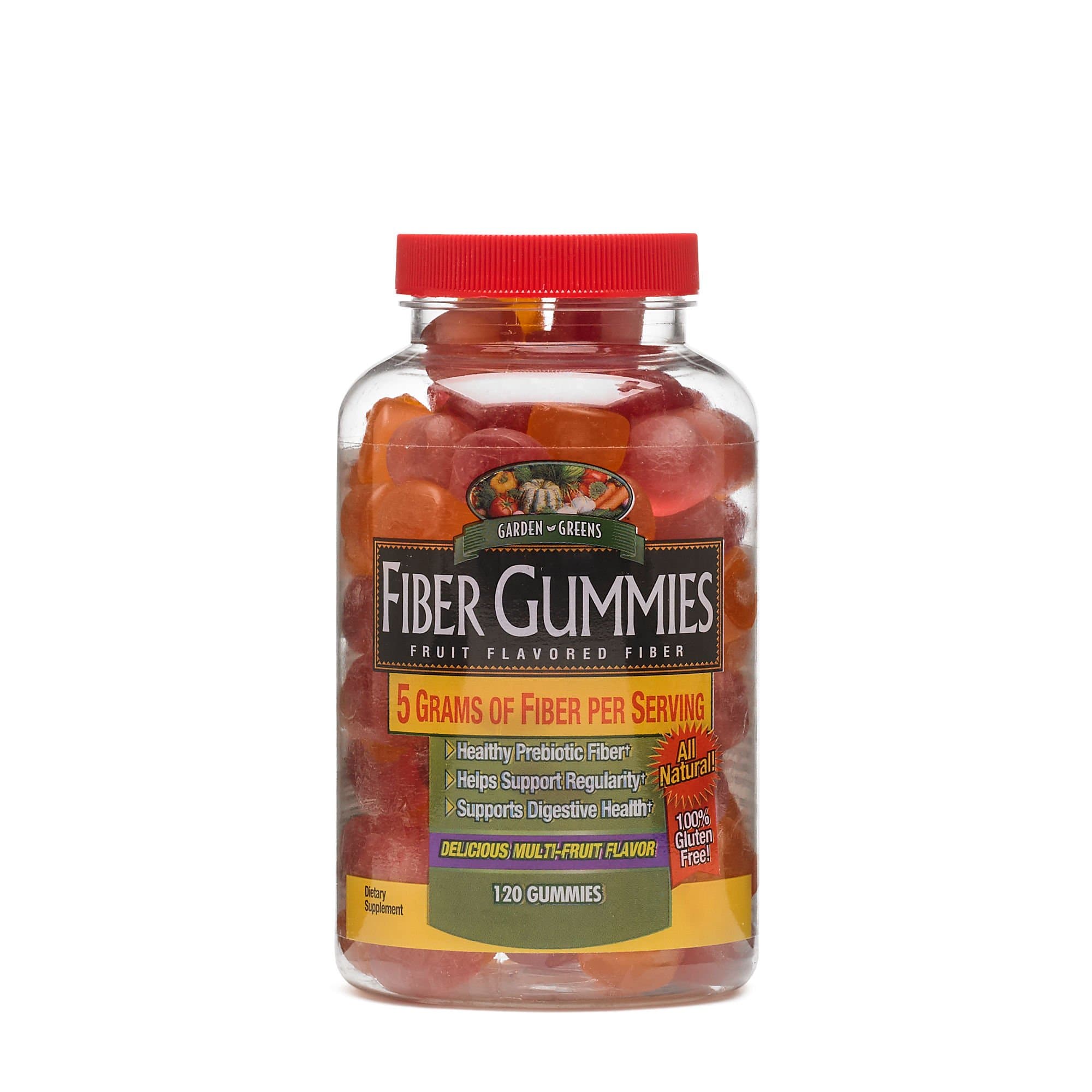 Garden Greens Fiber Gummies 4g, Healthy Probiotic Fiber, Supports Digestive Health, Delicious Multi-Fruit Flavor, 60 servings
