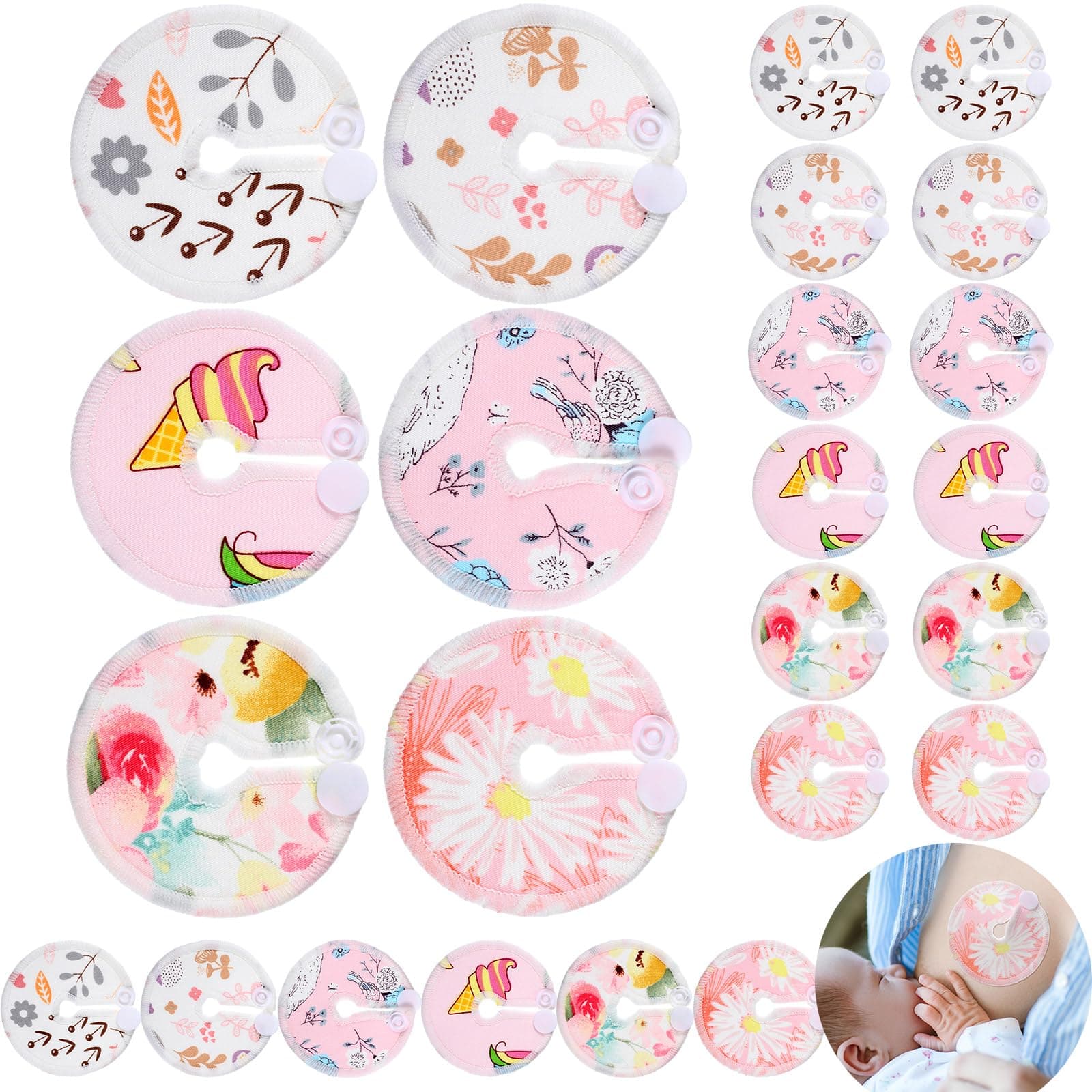 Yungyan 24 Pieces G Tube Covers Reusable Feeding Button Pads Soft G J Tube Button Covers Washable Nursing Breast Pads for Kid Baby Breastfeeding Care Supplies(Floral)