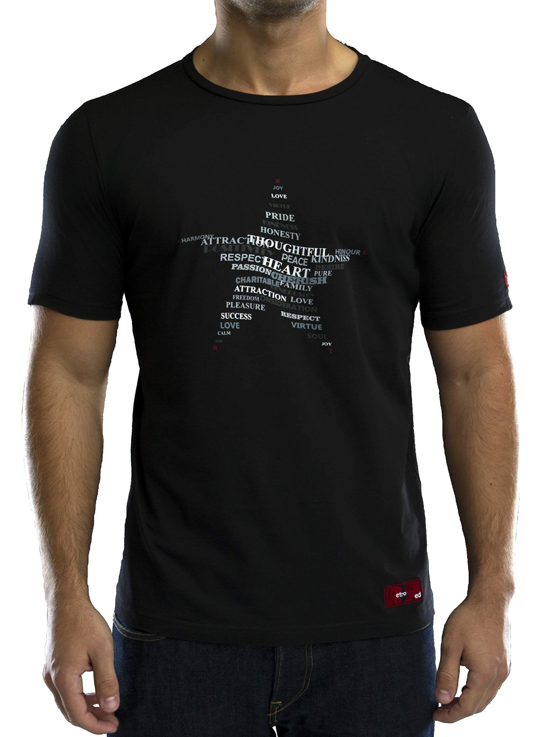 Mens T-Shirt Black Short Sleeve Crew Neck Printed by Retro Red Medium fits 38 inch chest