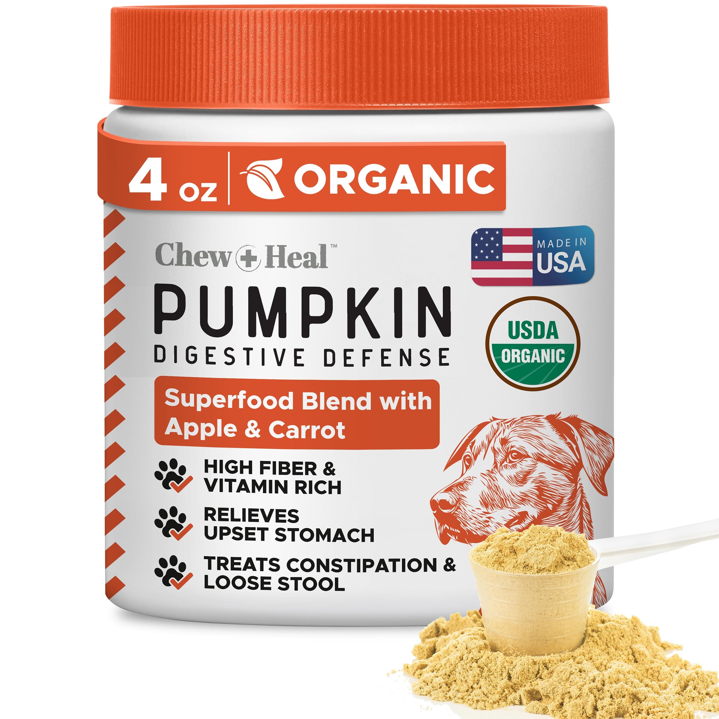 Organic Pumpkin Powder for Dogs - 4oz (110g) of Powder for Dog Digestion with 5cc Scoop - Made with Pumpkin, Apple, and Carrots