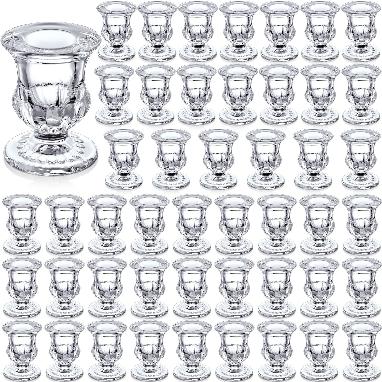 Foaincore 48 Pcs Glass Candlestick Holders Bulk 2.5 Inch Taper Candle Holders Small Ritual Candle Stand Table Centerpieces for Wedding Valentine's Festival Party Dining Decorations