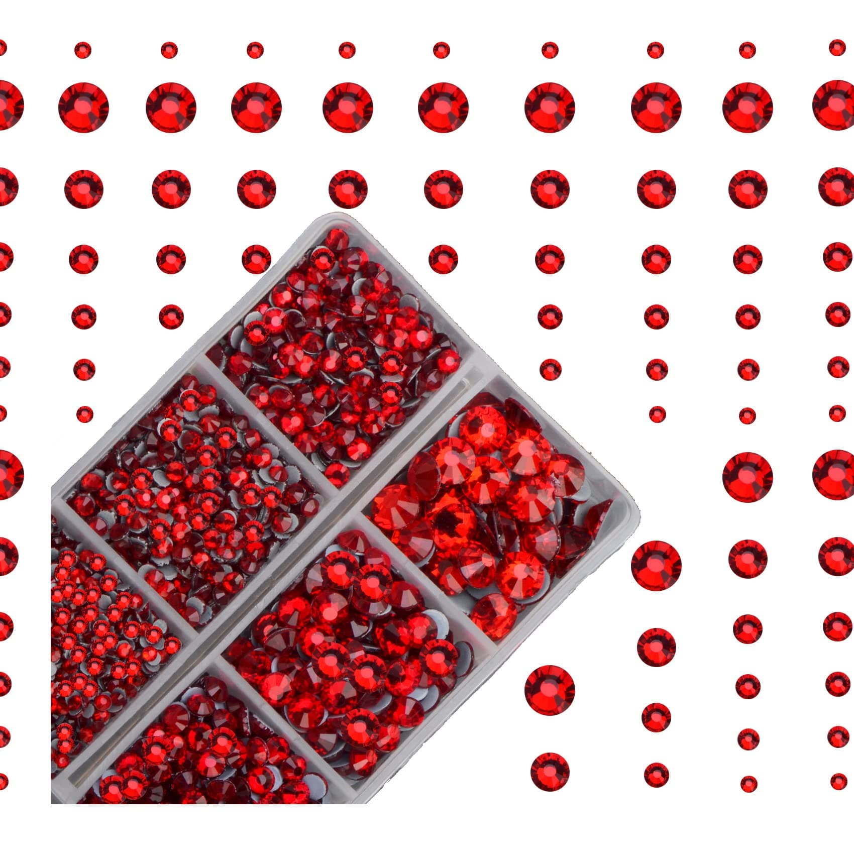 4000pcs Mixed Size Hot Fix Round Crystals Gems Glass Stones Hotfix Flat Back Rhinestones (Light Siam)