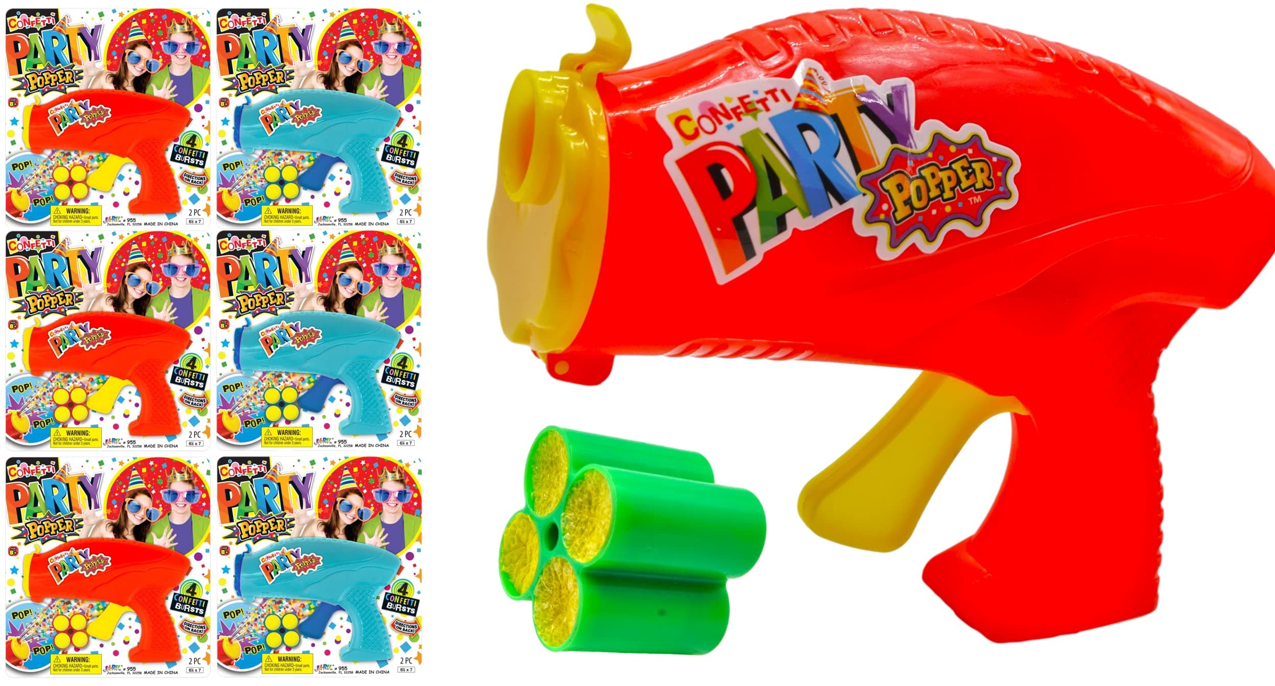 JA-RUConfetti Party Poppers Gun Party Supplies (6 Packs) Reusable Multicolor Metallic Gun Confetti Gun, Party Favors or Kids and Adults Birthday Parties Crazy Hour Fun. Plus Sticker 955-6s