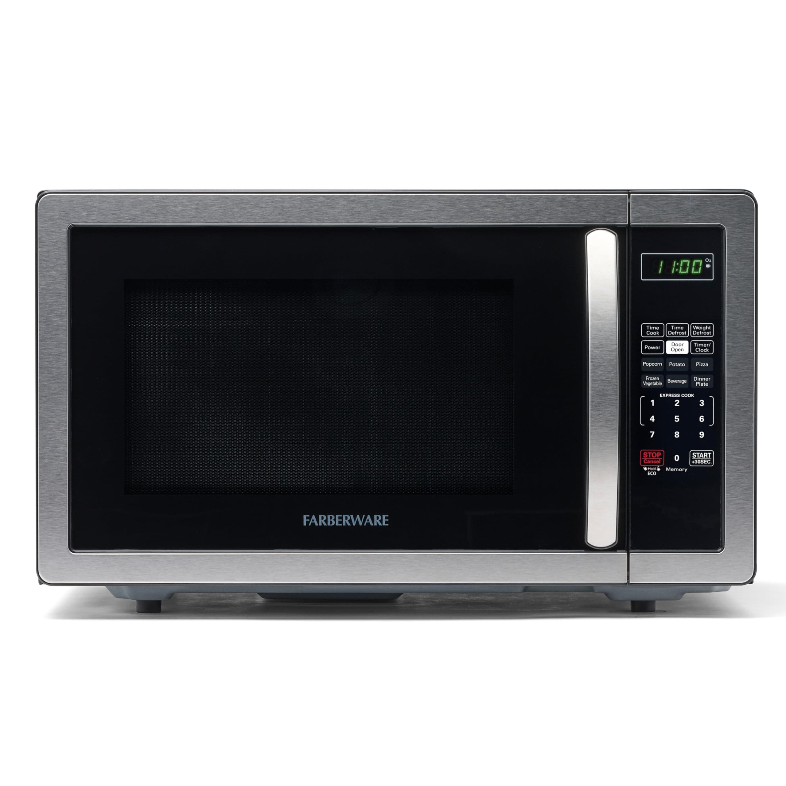 - 1.1 Cu. Ft. Countertop Microwave Oven – 1000 Watts Power, Auto Cook Settings, Defrost, Easy Clean and Child Safety Lock - Stainless