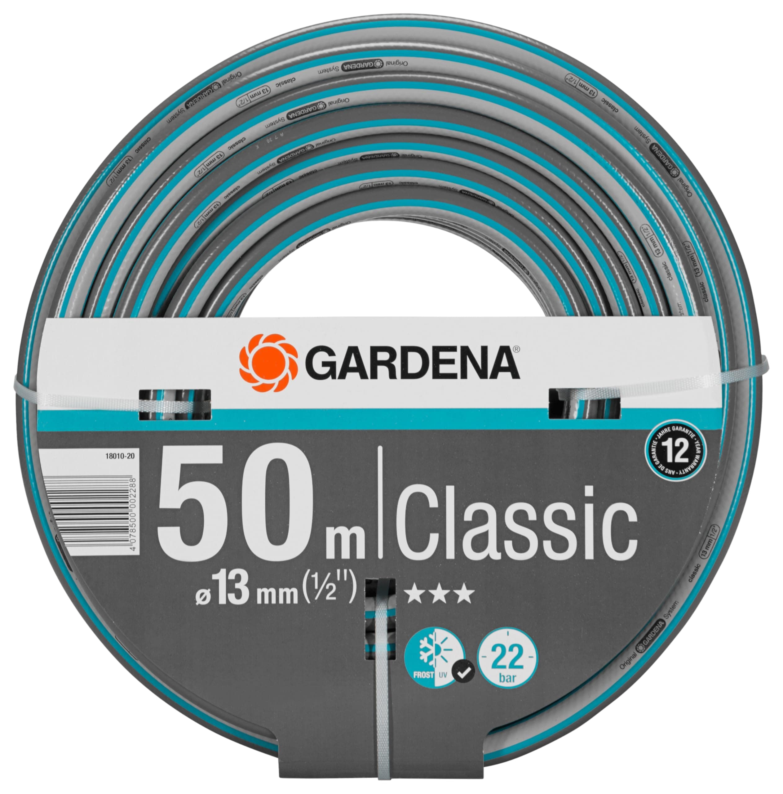 Gardena Classic Hose, 13 mm (1/2 inch), 50 m: Universal Garden Hose of Robust Cross-Weave, 22 bar Burst Pressure, UV Resistant, Without System Parts (18010-20)