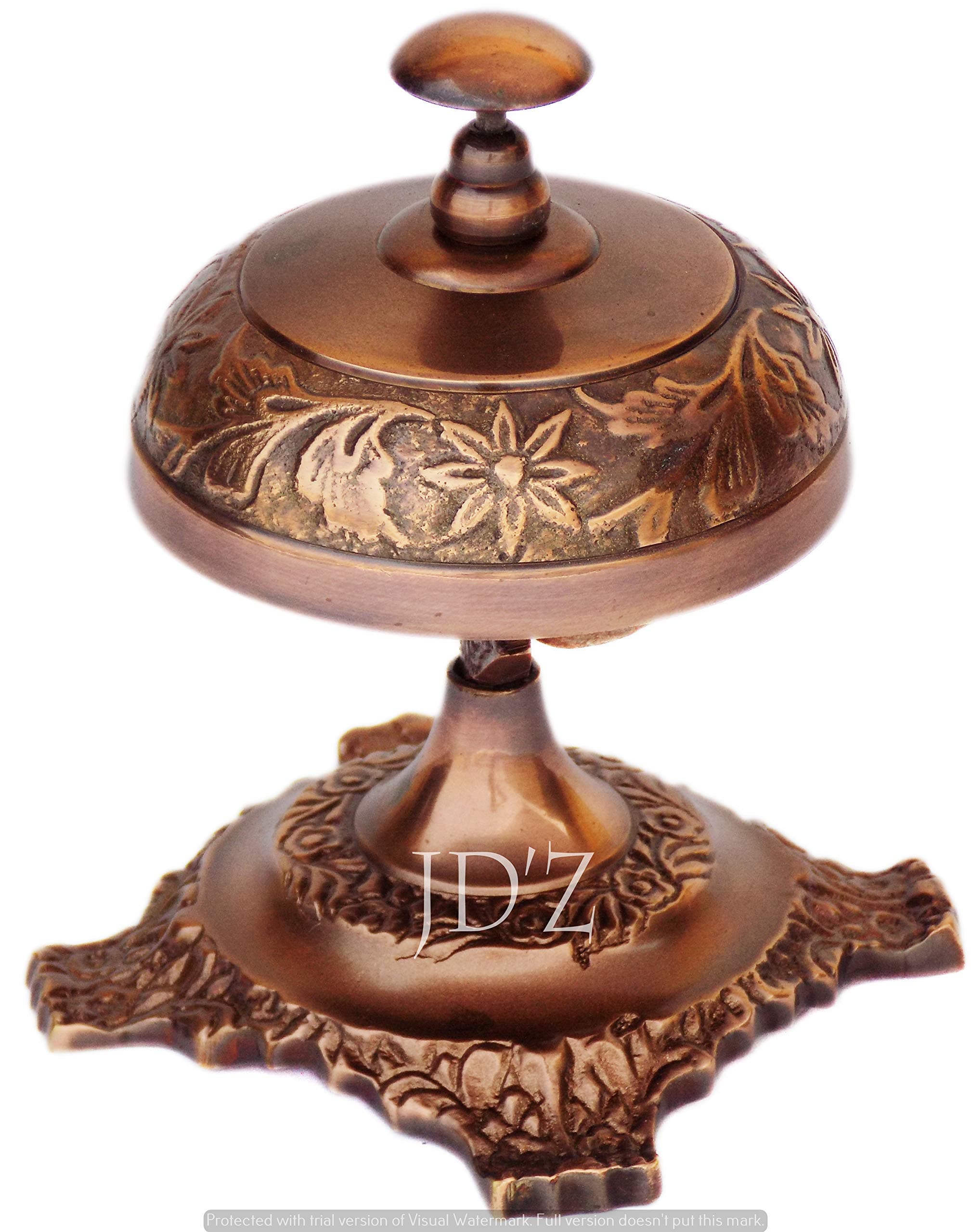 JD'Z COLLECTION Brass Aluminum Vintage Desk Bell - Victorian Style, Large Service, Antique Finish, Loud and Clear, Call Ringing Bell for Home, Office, Counter, Reception, Hospital, Hotel (Brown)