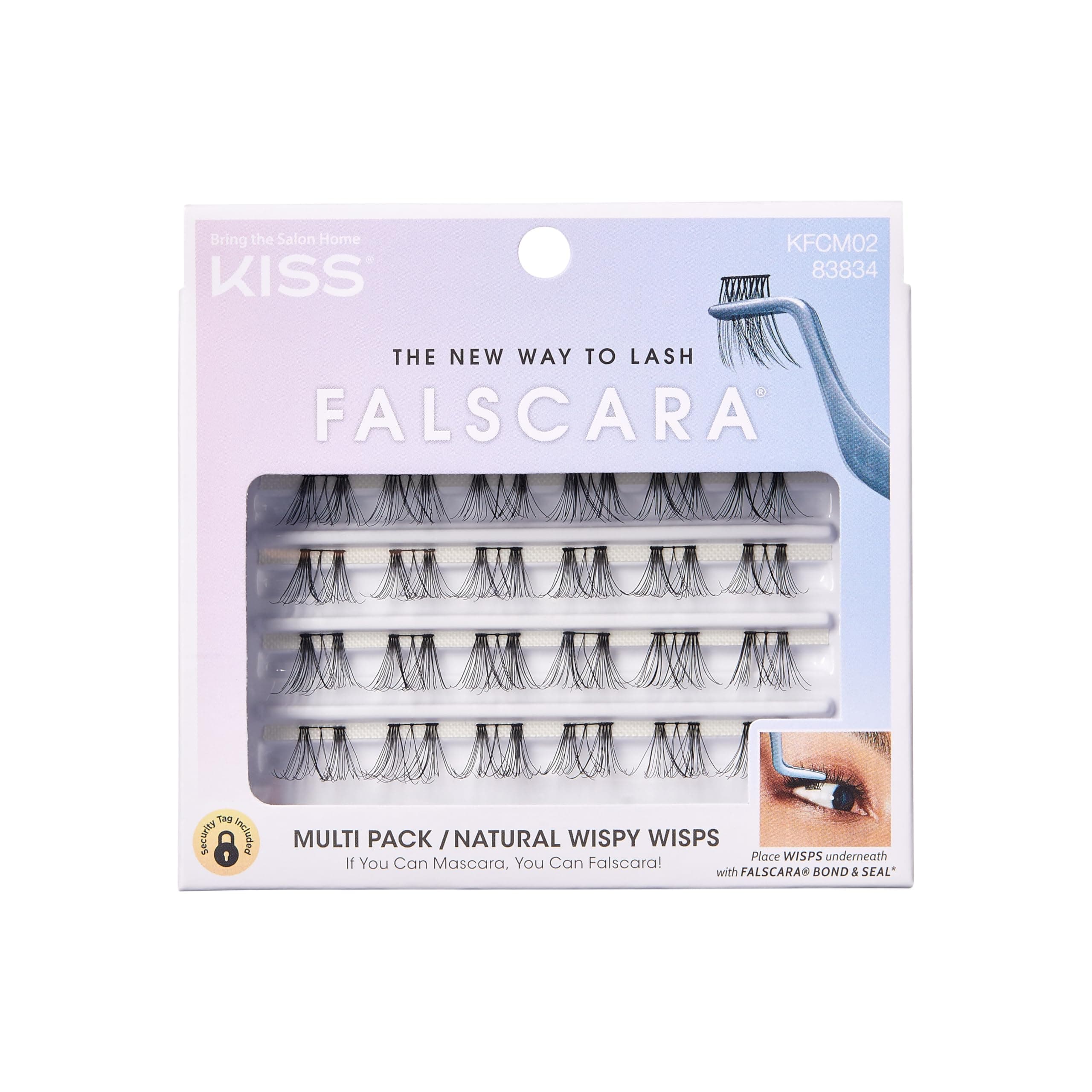 KISS Falscara DIY Eyelash Extension Wispy Wisps - Featherlight Synthetic Reusable Artificial Eyelashes Multipack of 24 Mini Lash Clusters for that Authentic Eyelash Extension Look