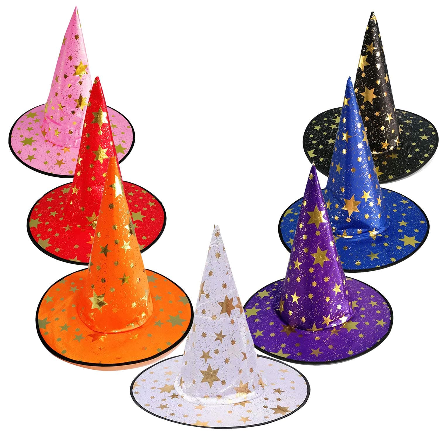 Broprege 7 Pack Halloween Witch Hat Colorful Witches Hat for Women Halloween Party Cosplay Decoration (Color 1)