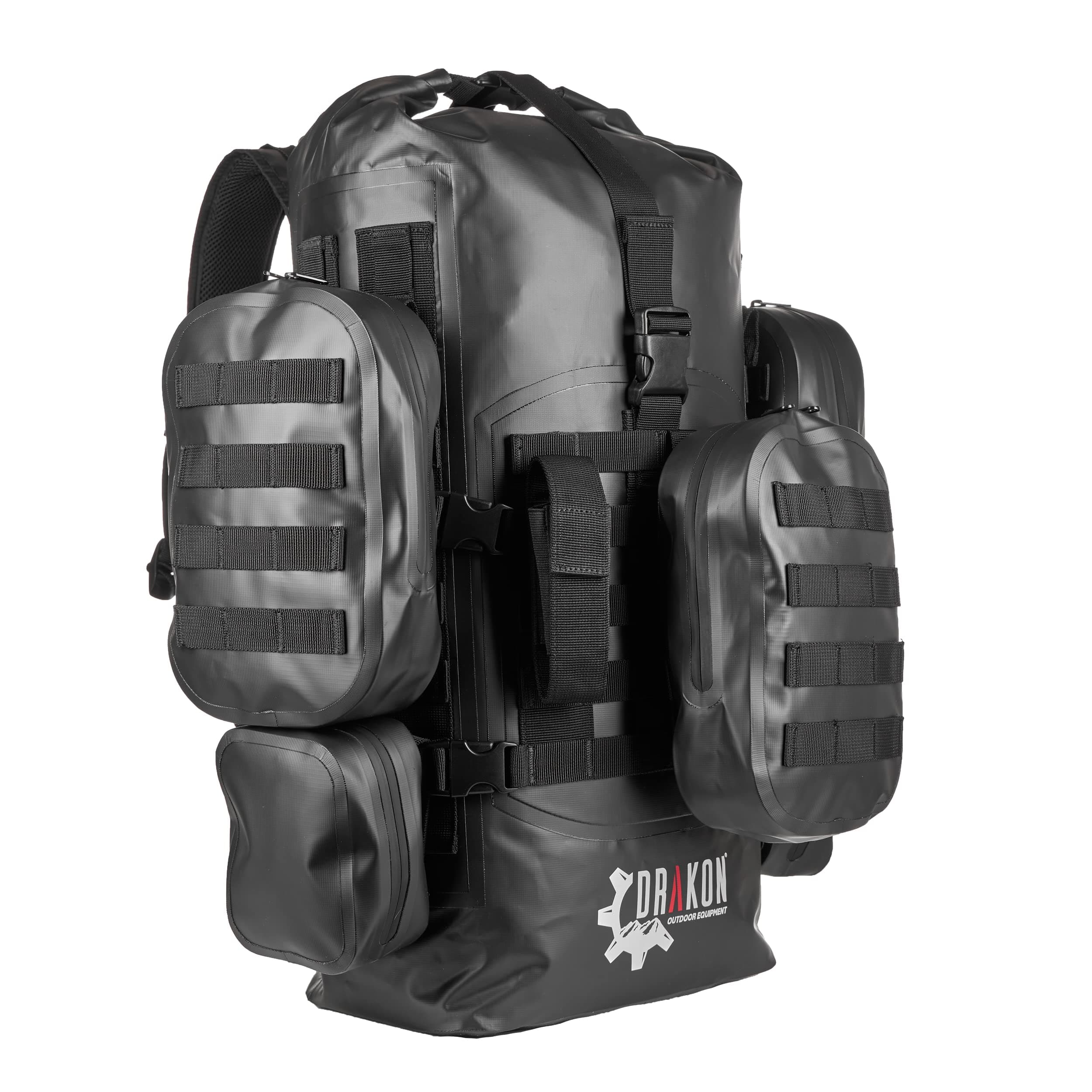 Drakon Outdoors 40L Waterproof Dry Bag Survival Backpack,Roll Top Go-Bag Perfect for Boating, Camping, Hunting, Kayaking,Black Padded Adjustable Straps With MOLLE System, carbon, L, Travel Backpacks