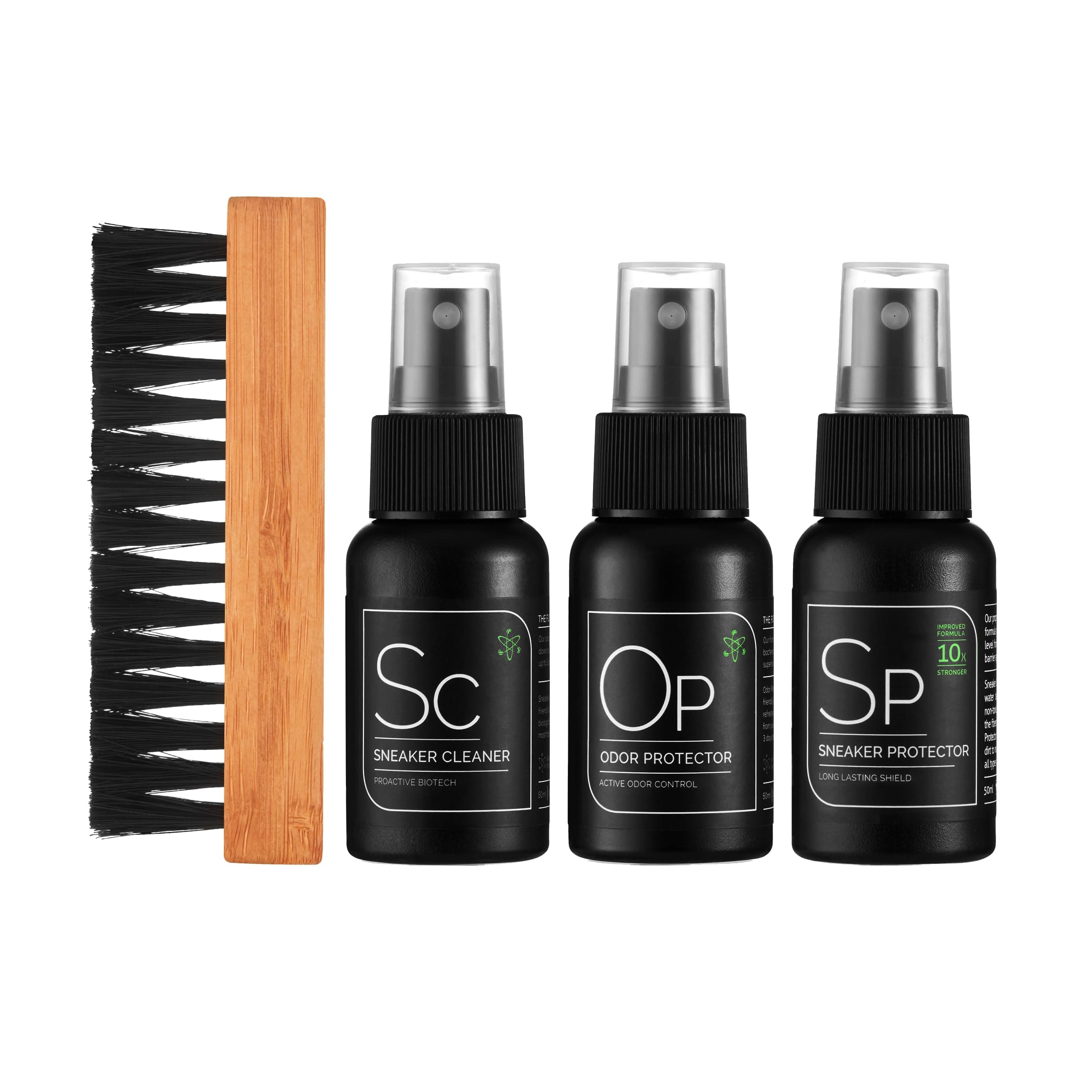 SNEAKER LAB Eco Friendly Shoe Care Cleaning Kit - Cleaner + Deodorizer + Protector + Premium Brush - Perfect for Most Materials - 1.7 Fl Oz Bottles