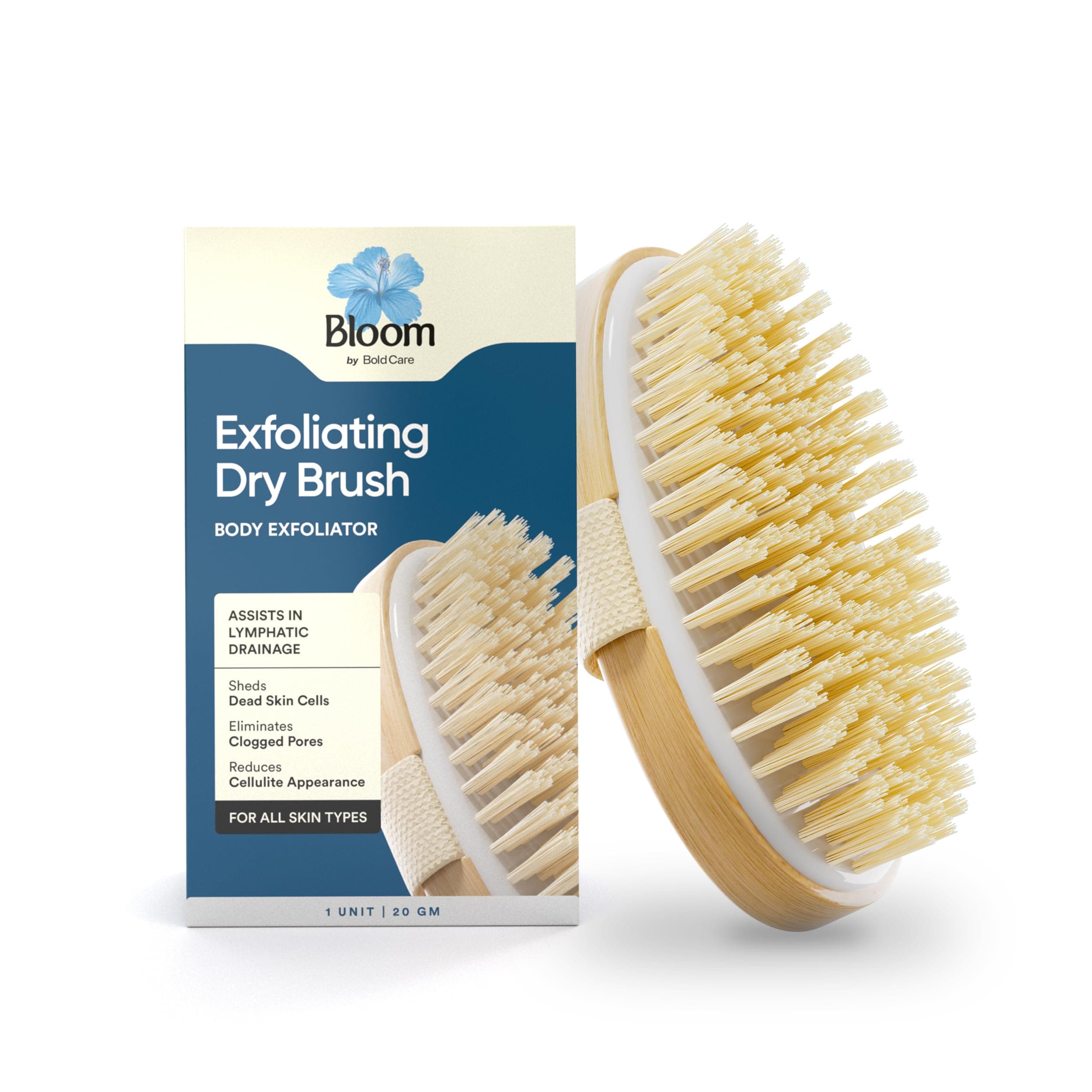 Bloom by Bold Care Exfoliating Oval Dry Bath Brush | For Lymphatic Drainage & Cellulite Appearance | Sheds Dead Skin Cells & Prevents Ingrown Hair | Wooden Bath Brush with Natural Bristles | (1 unit)
