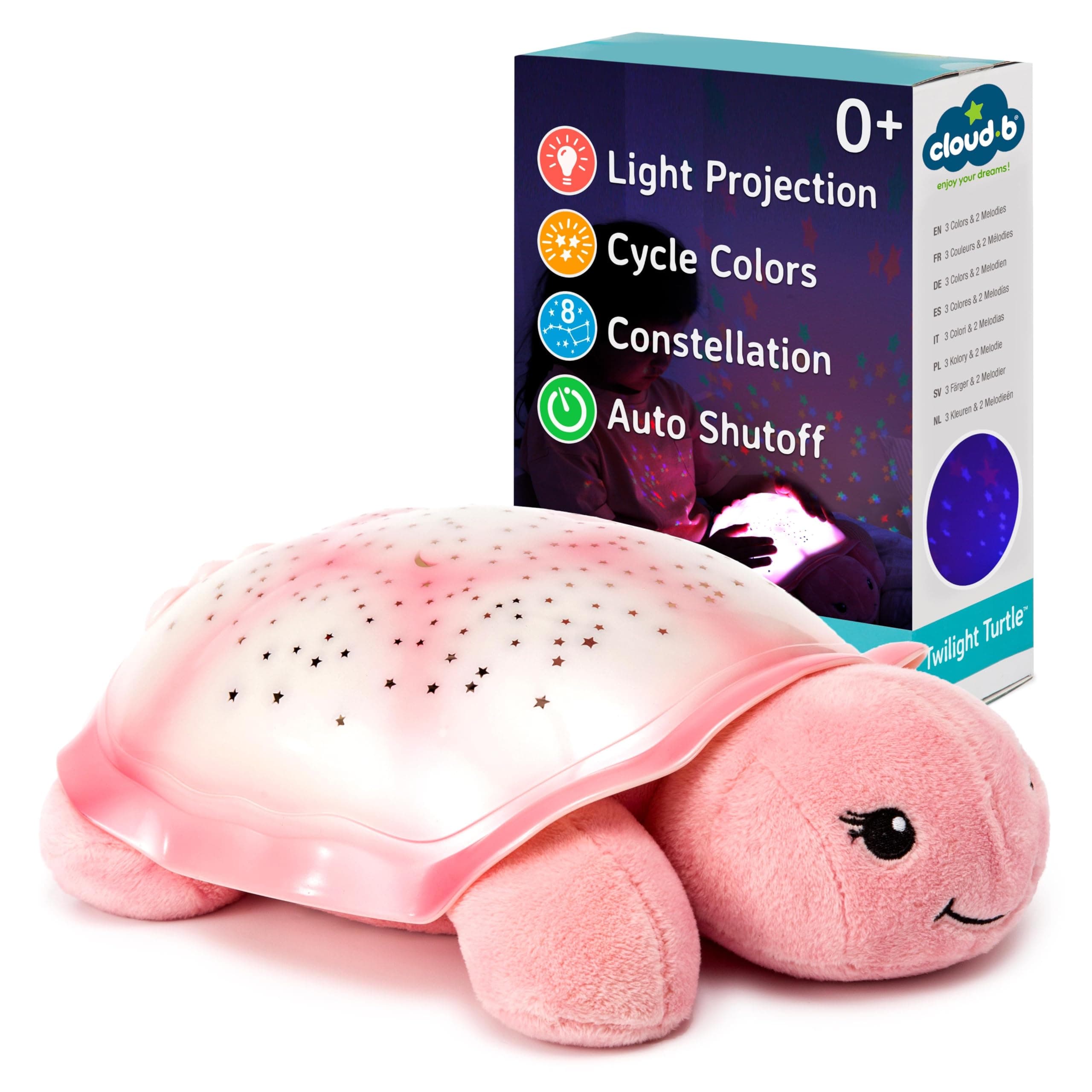 Twinkling Twilight Turtle Pink Night Light & Galaxy Projector | 8 Constellations | Soothing White Noise Machine Baby Star Nightlight | Eases Fear of the Dark , Plush, Auto Shut-Off