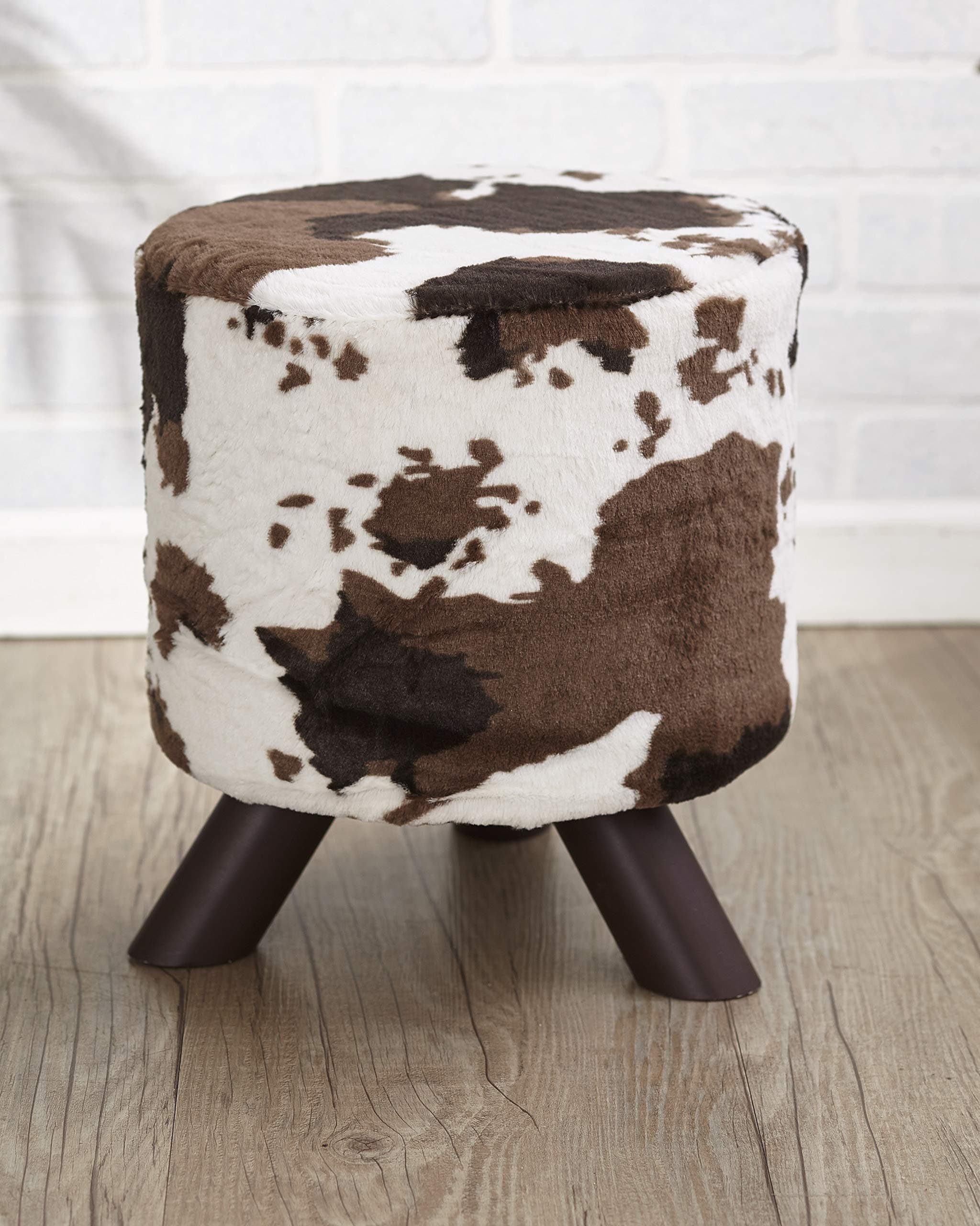 The Lakeside Collection Animal Print Fabric-Covered Ottoman - Cream/Brown Cow Hide