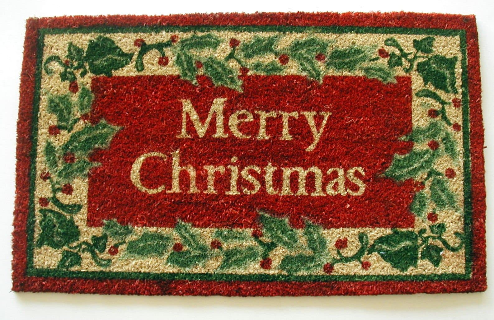Geo Crafts G615 PVC Backed Coco Doormat, Merry Christmas Holly Border