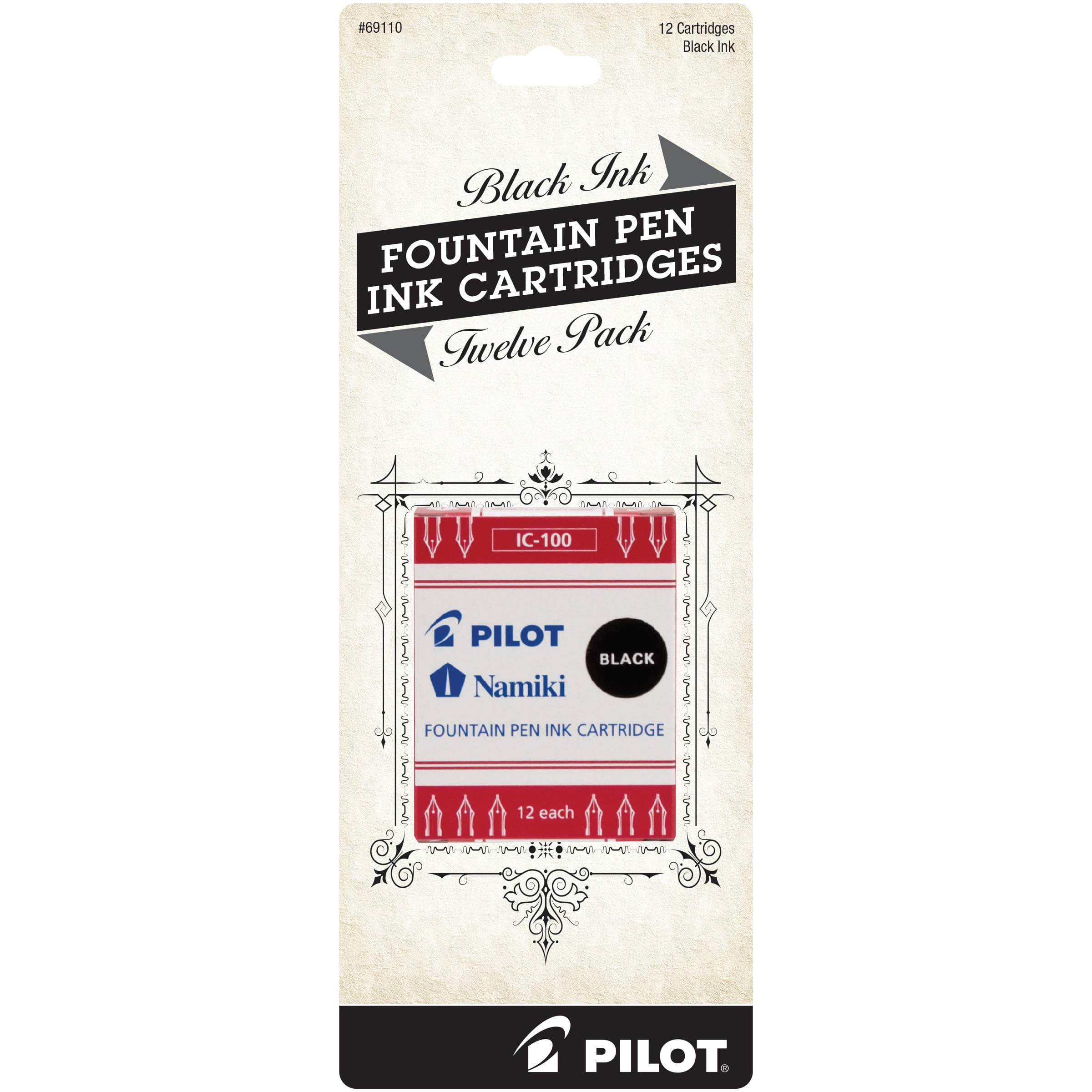 Namiki IC100 Fountain Pen Ink Cartridges, Black, 12-Pack (69110)