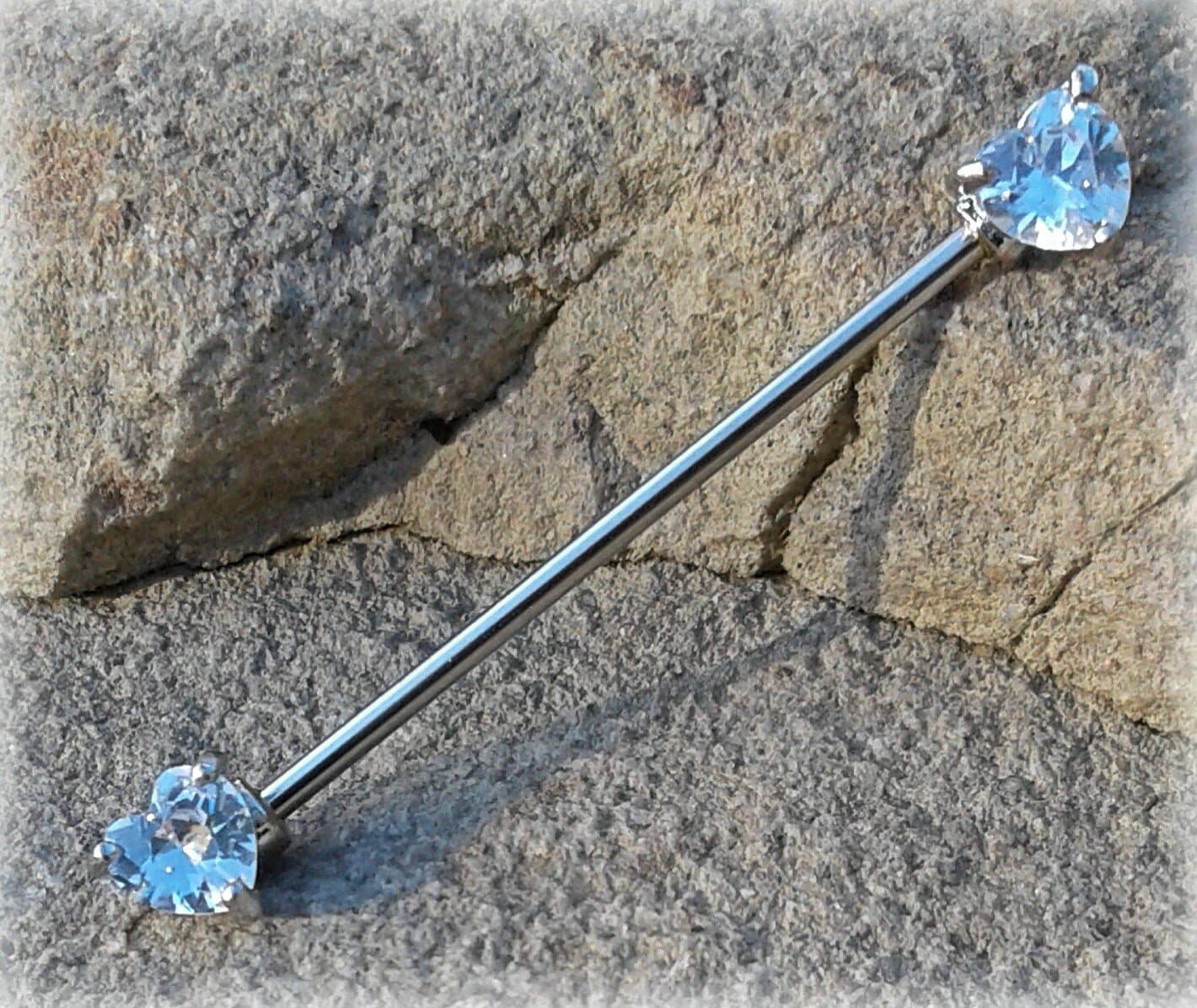 Heart Rhinestone Industrial Piercing Barbell Scaffold Piercing 14ga Body Jewelry Piercing Jewelry 316L Surgical Steel Scaffold