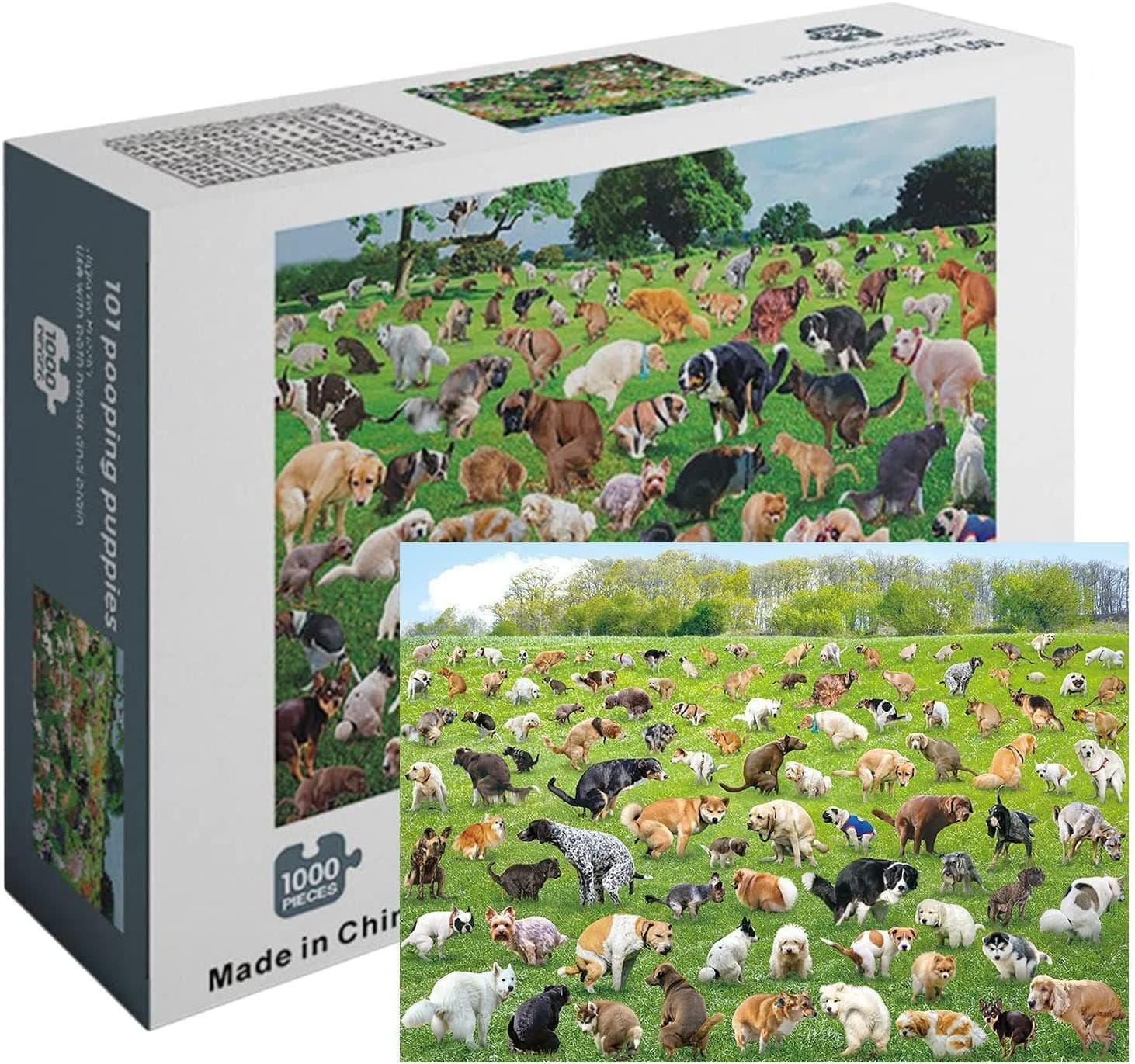 SBYMX Dogs Pooping Jigsaw Puzzle Jumbo Pet Puppy Animal 1000 Pieces Funny Novelty Poo Joke Gift for Adults