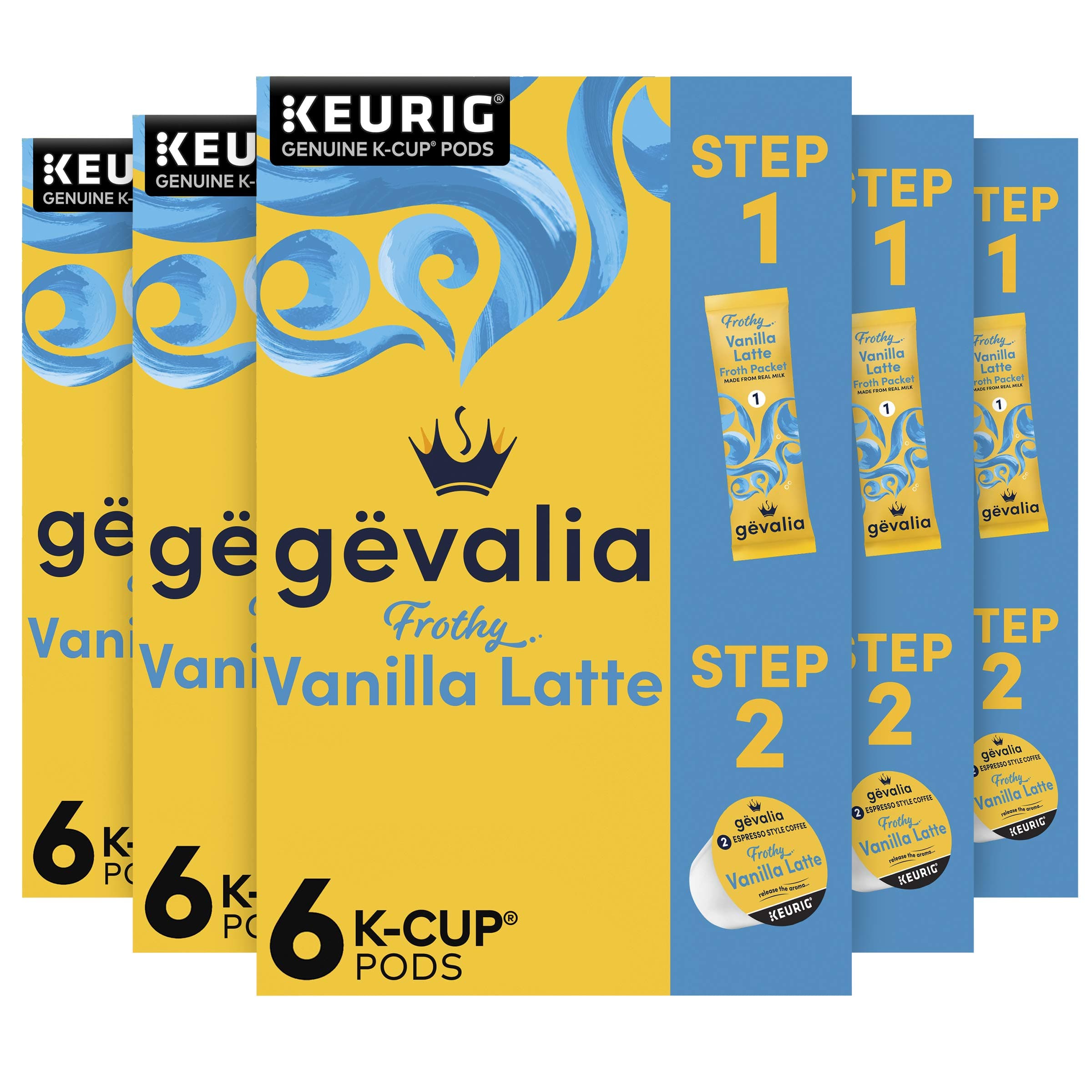 Gevalia Frothy 2-Step Vanilla Latte Espresso K-Cup® Coffee Pods & Froth Packets Kit (6 ct Box)