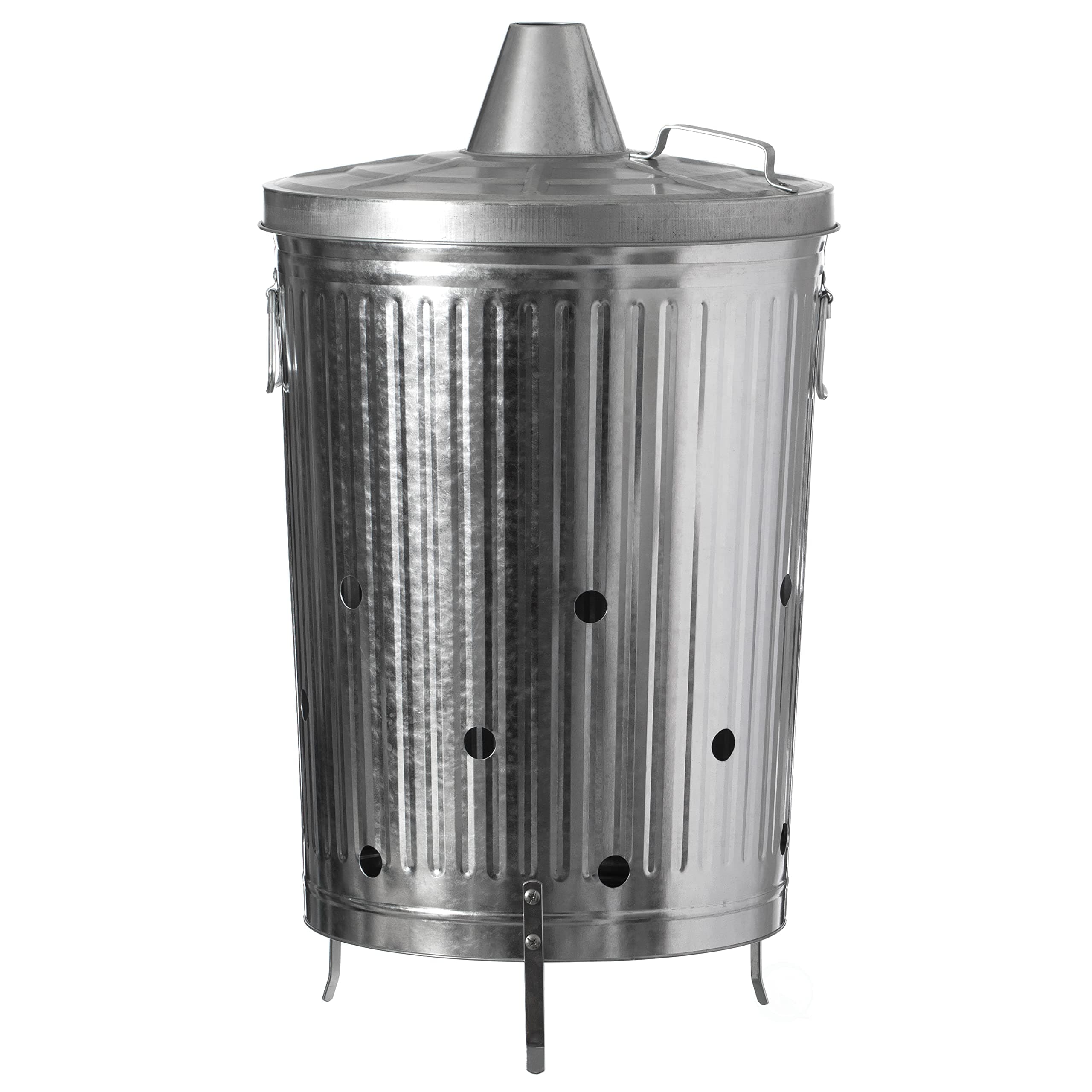 Gardenised 20-Gallon Galvanized Steel Incinerator Can with Lid & Vent Holes, High-Heat Outdoor Burn Bin for Leaves, Paper, Yard Waste & Garden Debris, Silver