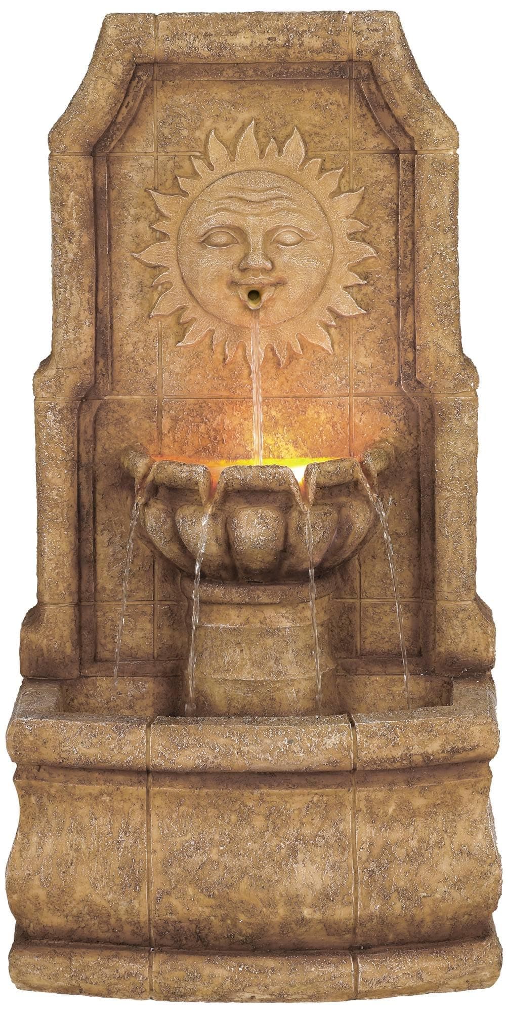 Sun Villa 37" High Large Italian Outdoor Decor Faux Stone Floor Fountain with Light LED Standing Waterfall Tiered Cascading Water Feature for Outside Garden Patio Yard Backyard Porch - John Timberland