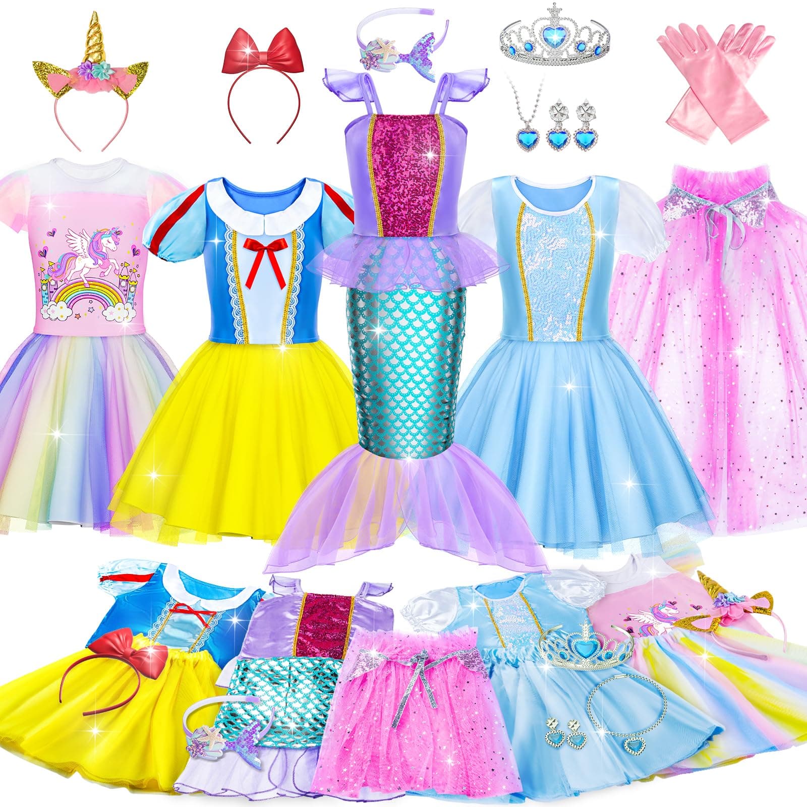 Tlooe Princess Dress Up for Girls - Dress up Clothes for Toddler Girl,Role Play Costume Princess Toys Christmas Birthday Gifts Set for Age 3-8 Year Old
