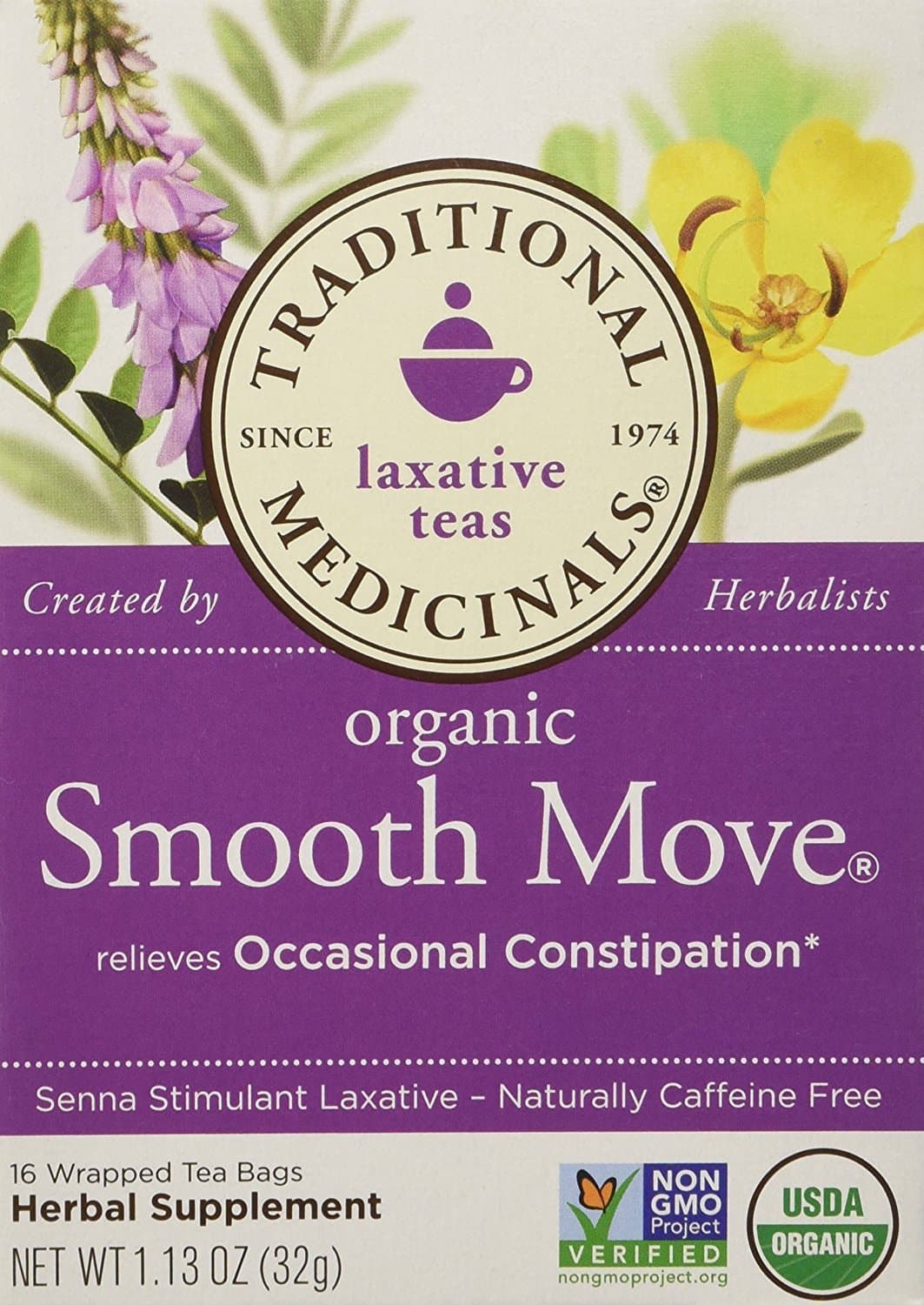 Traditional Medicinals Smooth Move with Senna Herbal Tea (Pack of 2) - 32 Tea Bags Total