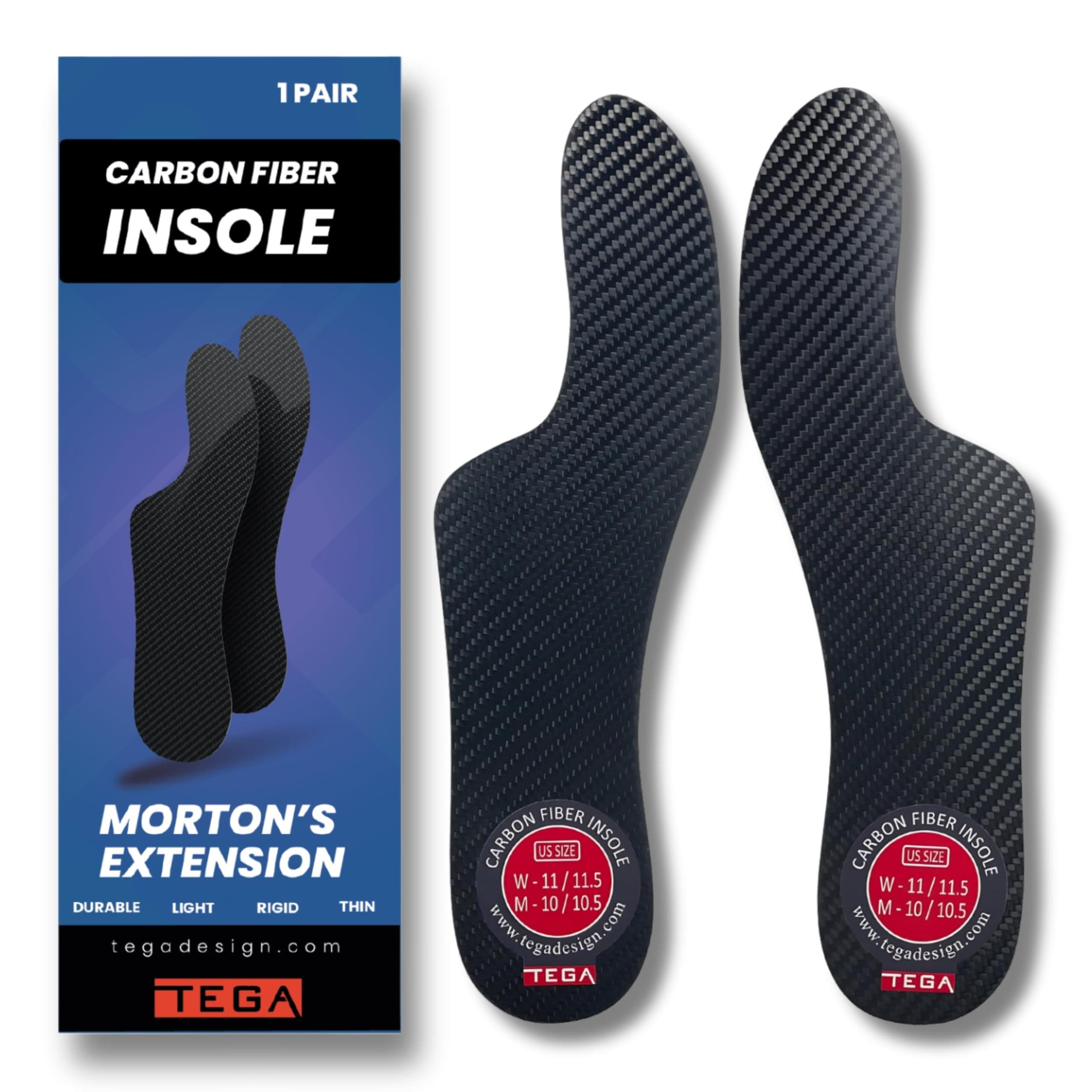 Tega Morton´s Extension Orthotic, Carbon Fiber Very Rigid Insole - 1 Pair - Morton's Toe, Turf Toe, Hallux Limitus, Hallux Rigidus, Arthritis, 235 mm - Women's Size 8-8.5, Men's 7-7.5