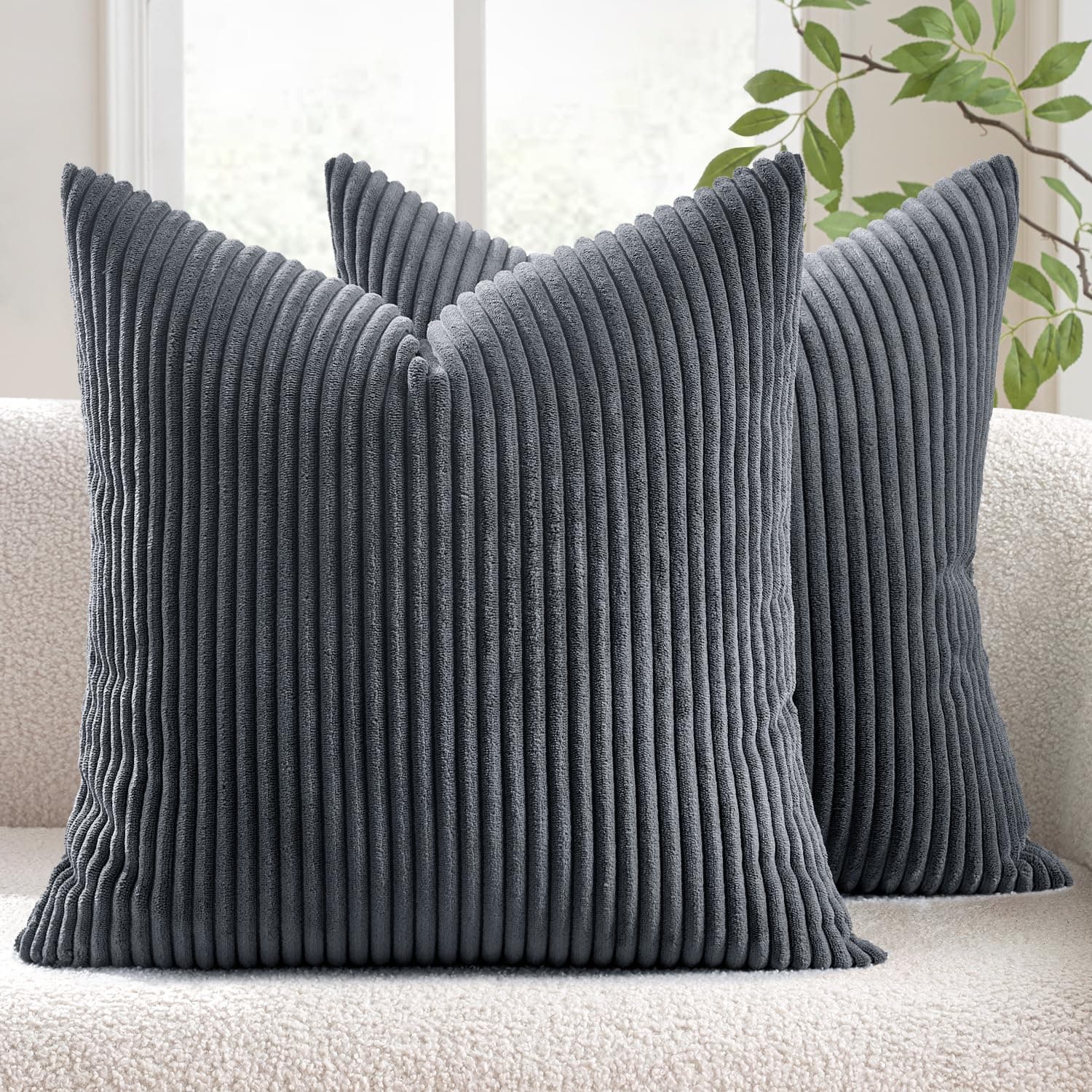 MIULEE Winter Pack of 2 Corduroy Soft Soild Decorative Square Throw Pillow Covers Set Cushion Cases Pillowcases for Sofa Bedroom Car 18 x 18 Inch 45 x 45 Cm Grey