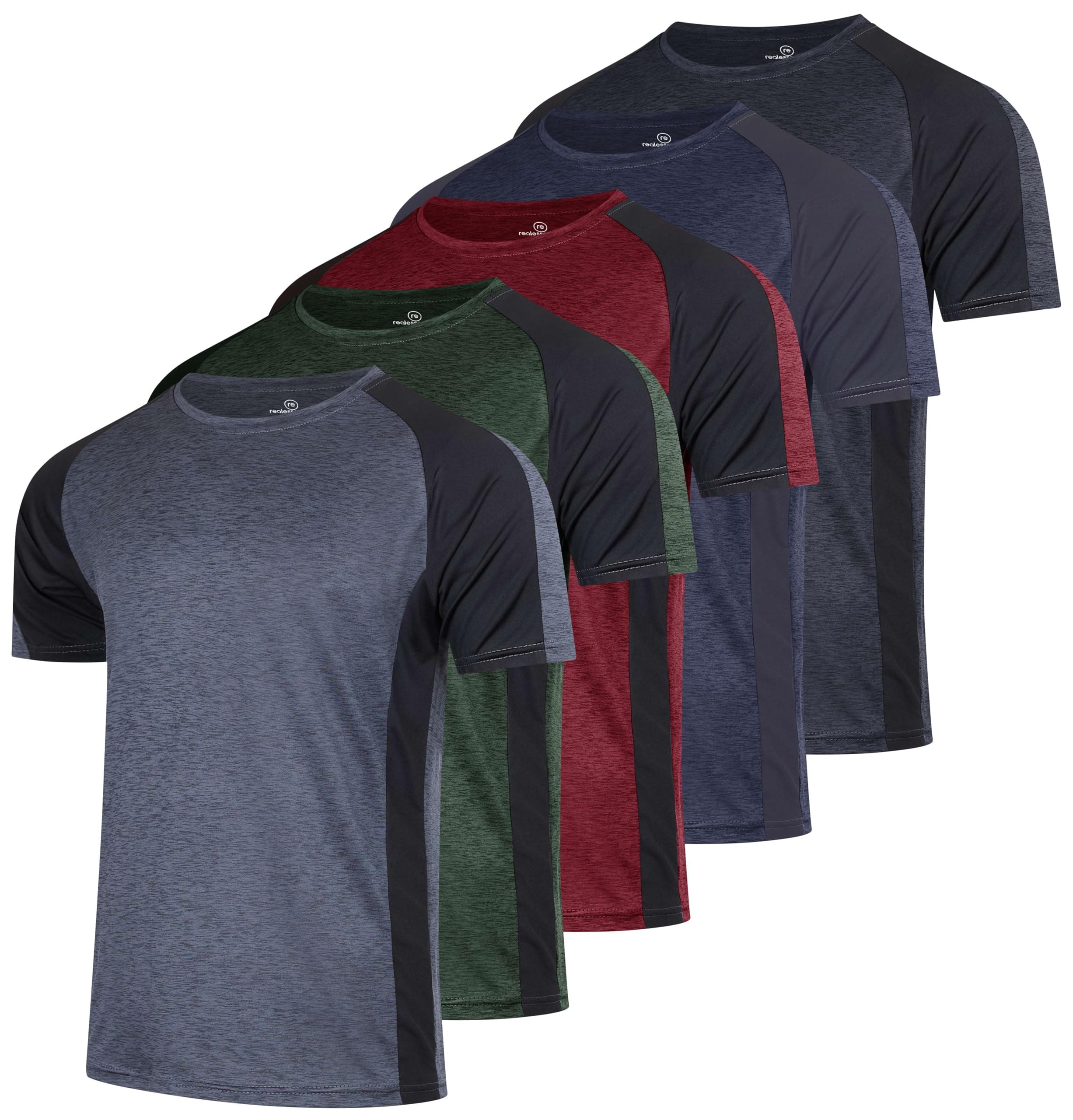 Real Essentials 5 Pack: Men's Dry-Fit Short Sleeve Crew Neck T Shirts Fitness Running Gym Workout Cool Exercise Athletic Tee