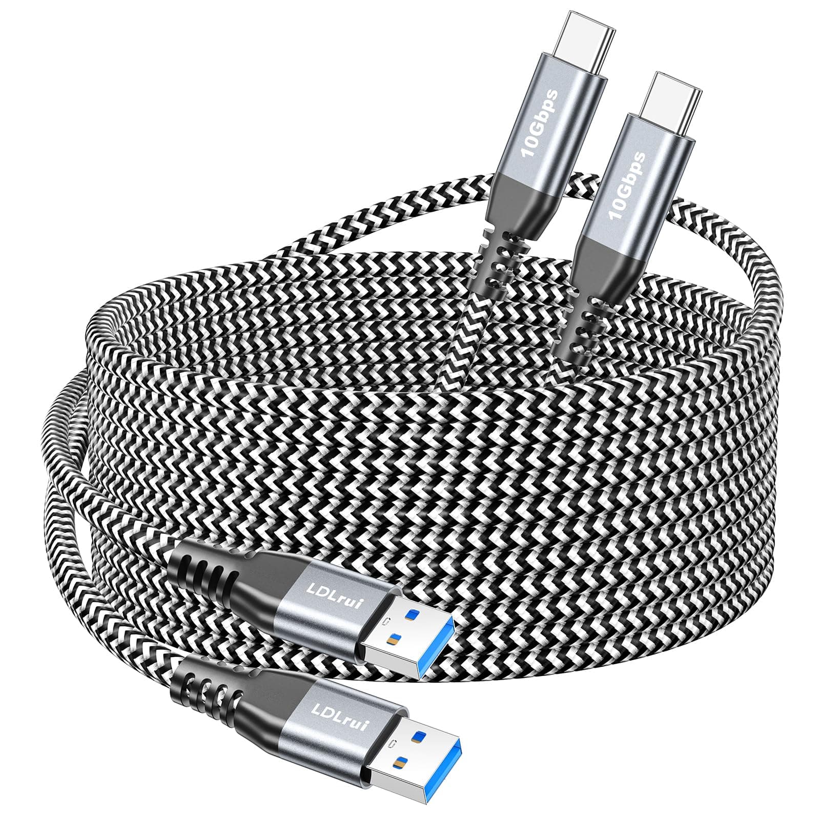 USB 3.2 Gen 2 Type C Cable (10ft/3m, 2Pack, 10Gbps, 3.1A), Long USB A to USB-C Charger Lead High Speed Data Transfer & Fast Charging for iPhone 15 Pro, Samsung Galaxy S23/S22/S20/A20, Moto G, Webcam