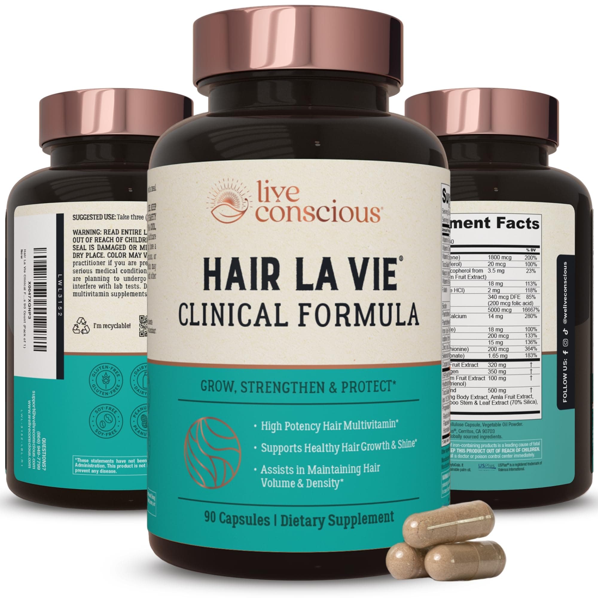 - Hair La Vie Live Conscious Clinical Formula Hair Growth Vitamins for Women and Men w/Biotin, Collagen & Saw Palmetto (Pack of 1)