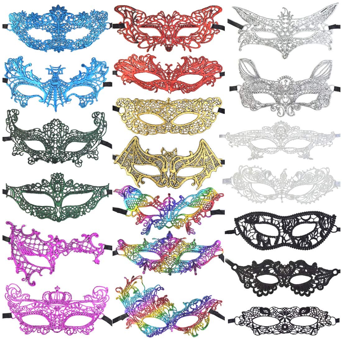 Yolyoo20pcs Masquerade Mask, Womens Lace Eye Mask, Venetian Lace Masquerade Masks Party Costumes Accessory,9 Colors