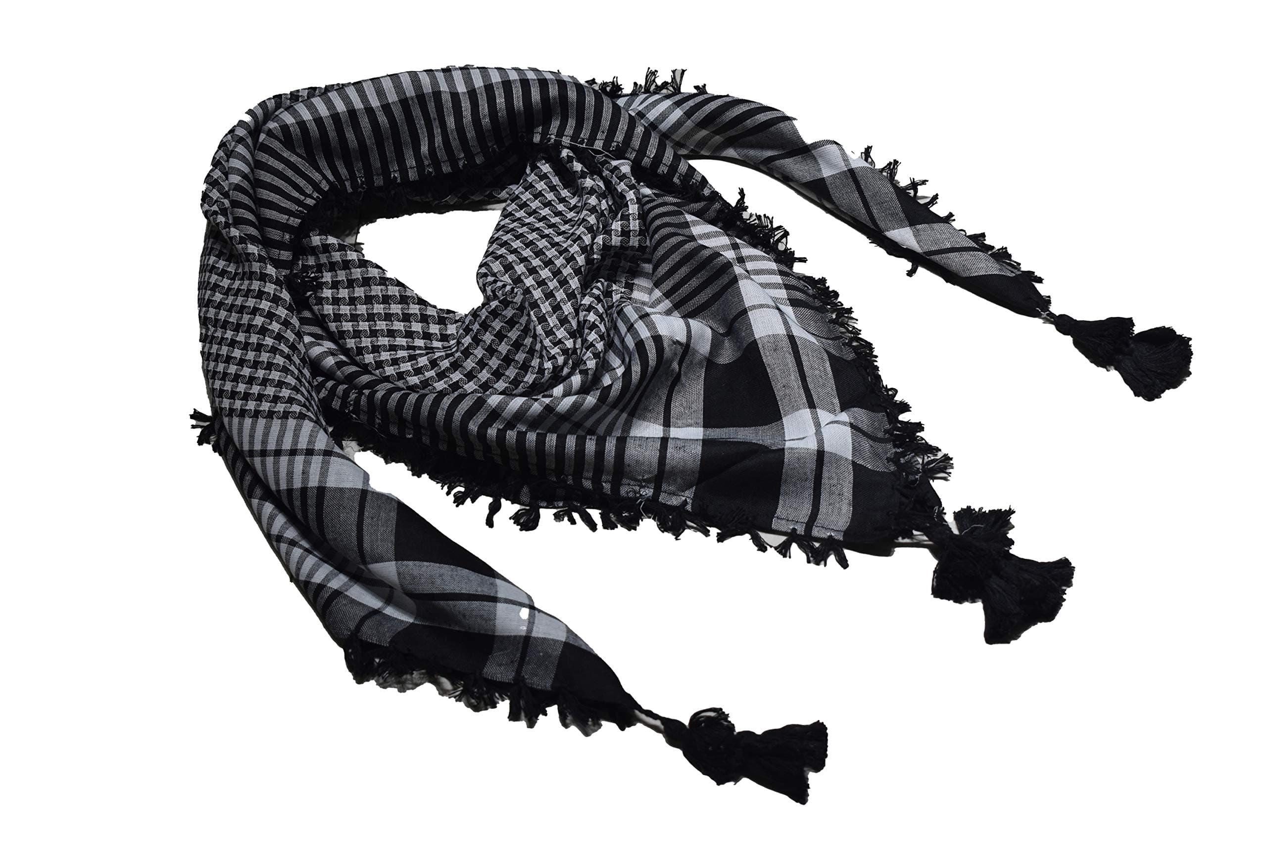 Classic Cotton Desert Scarf for Men–Shemagh Arabian Palestine Arafat Keffiyeh Neckerchief Face Scarf, Ghaza Rafah All-Season Multi-Purpose Rumal (46x46 Inch) Enterprises, Black and white, 40x40