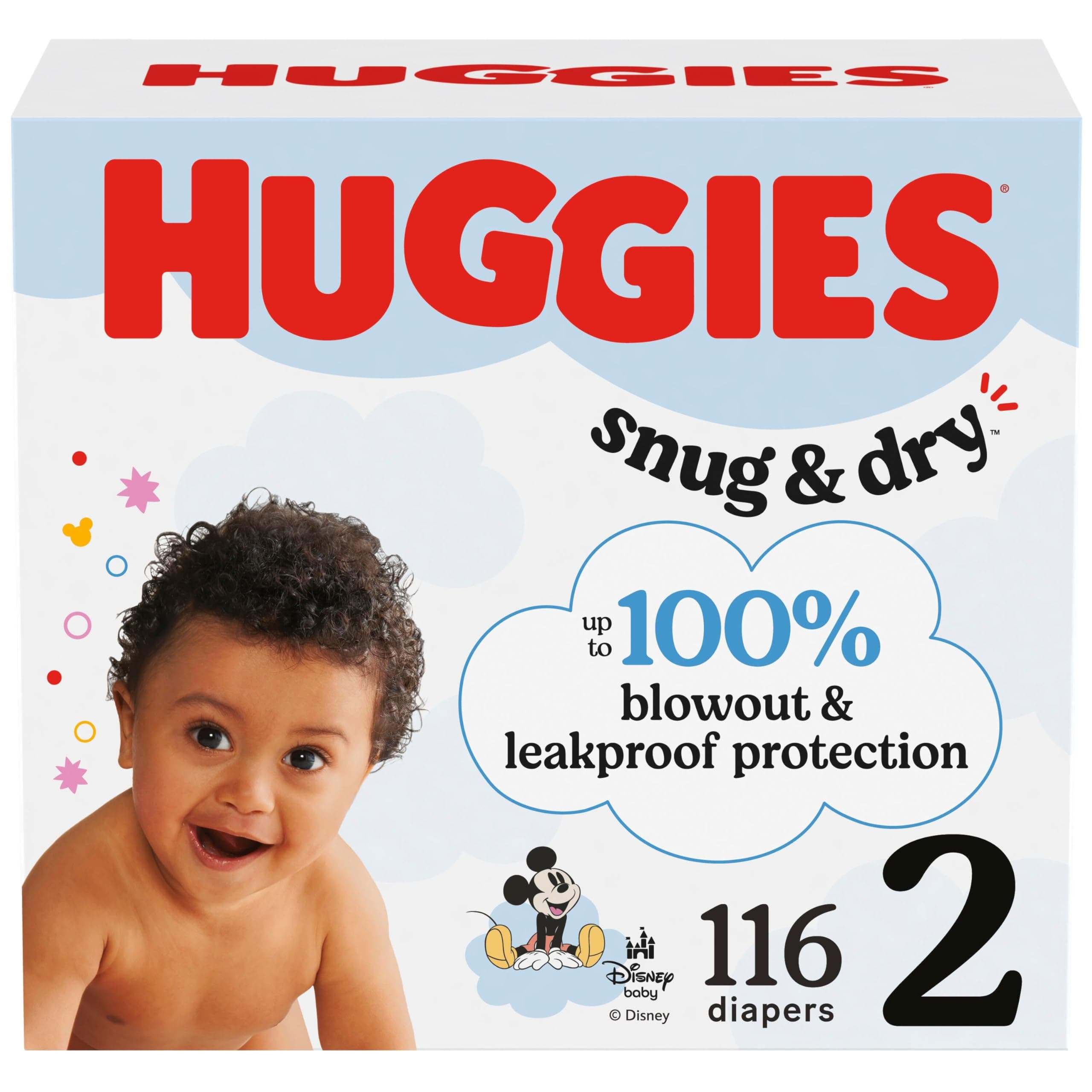 Size 2 Diapers, Snug & Dry Baby Diapers, Size 2 (12-18 lbs), 116 Count, Packaging May Vary
