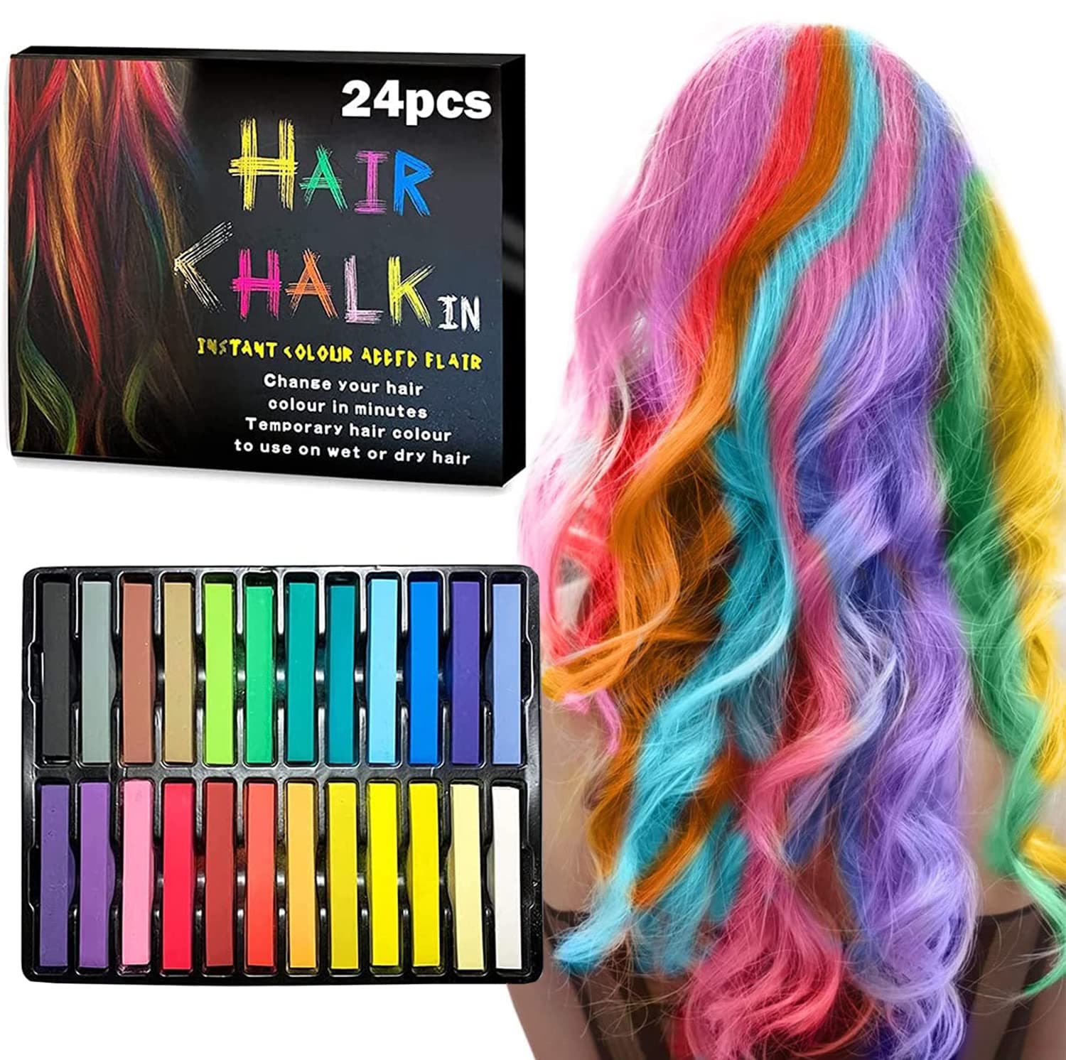 KASTWAVE Hair Chalk, Temporary Hair Colour, Washable Hair Color Safe For Kids And Teen, Great for Cosplay Party Birthday Girls & Boys, 24 Bright Colors
