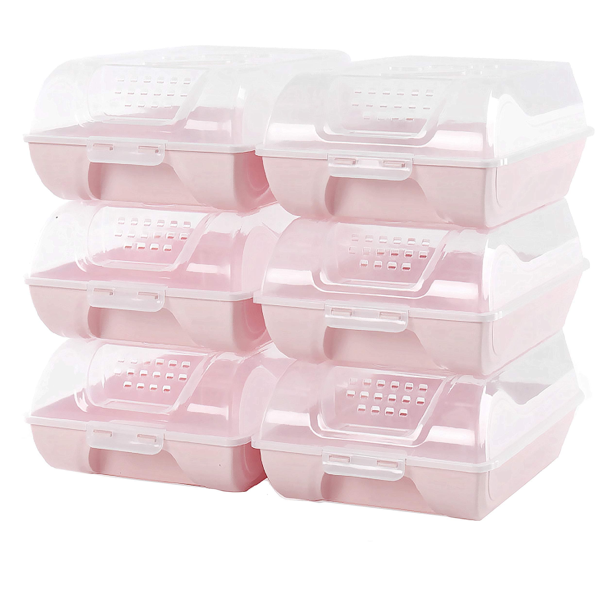 6 Pack Storage Shoe Box Stackable, Thickened Clear Plastic Shoes Containers, Sneaker Organizer Bins with Lids (Pink)