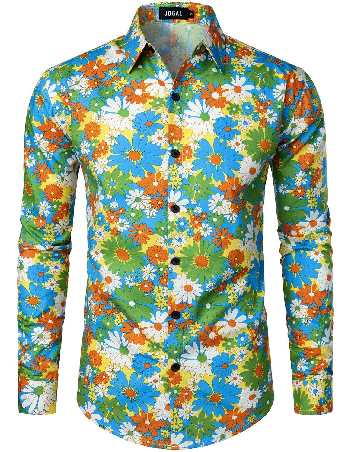 JOGAL Mens Regular fit Floral Dress Shirt Long Sleeve Printed Casual Button Down Shirts