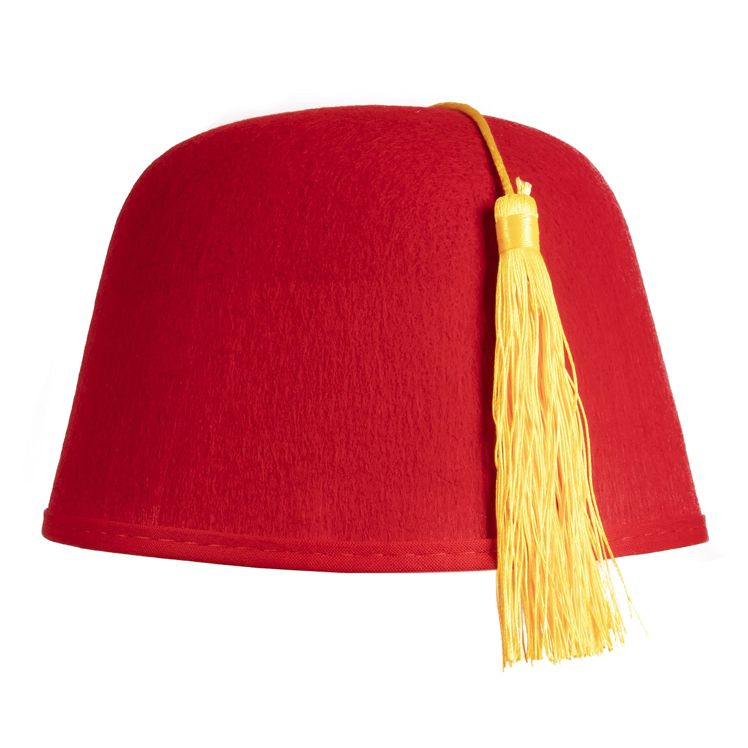 Red Fez Hat for Men With Gold Tassel – Arabian Moroccan Bellhop Ottoman Turkish Hat – Halloween Cosplay Dress Up Apparel