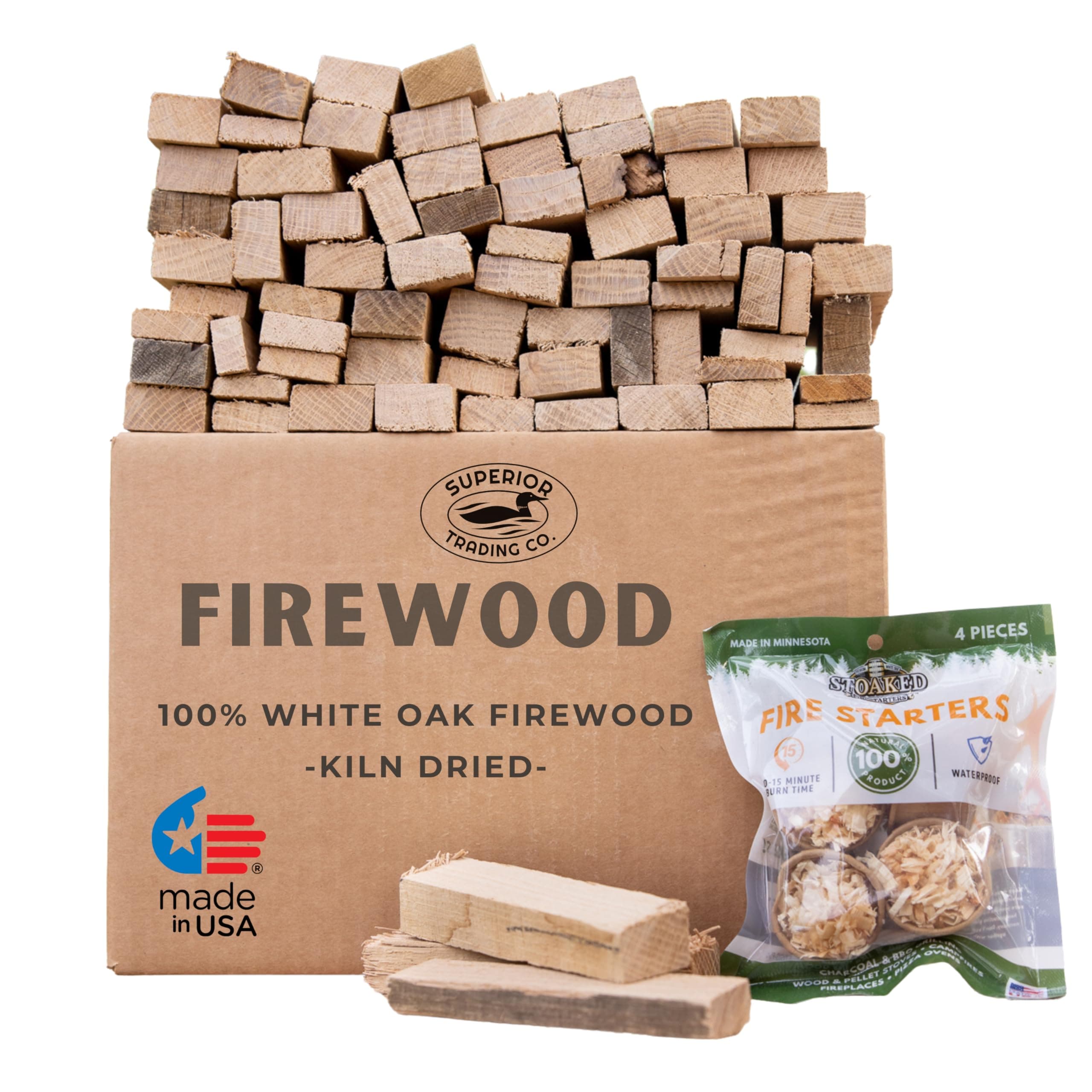 Oak Mini Fire Wood Stick w/Fire Starter Pods for BBQ, Solo Stove, Grill, Pizza Oven, Wood Stove — USDA Certified Kiln Dried Wood 4-5" Pieces with Drawstring Bag. BBQ Accessories, 6-7 Lbs
