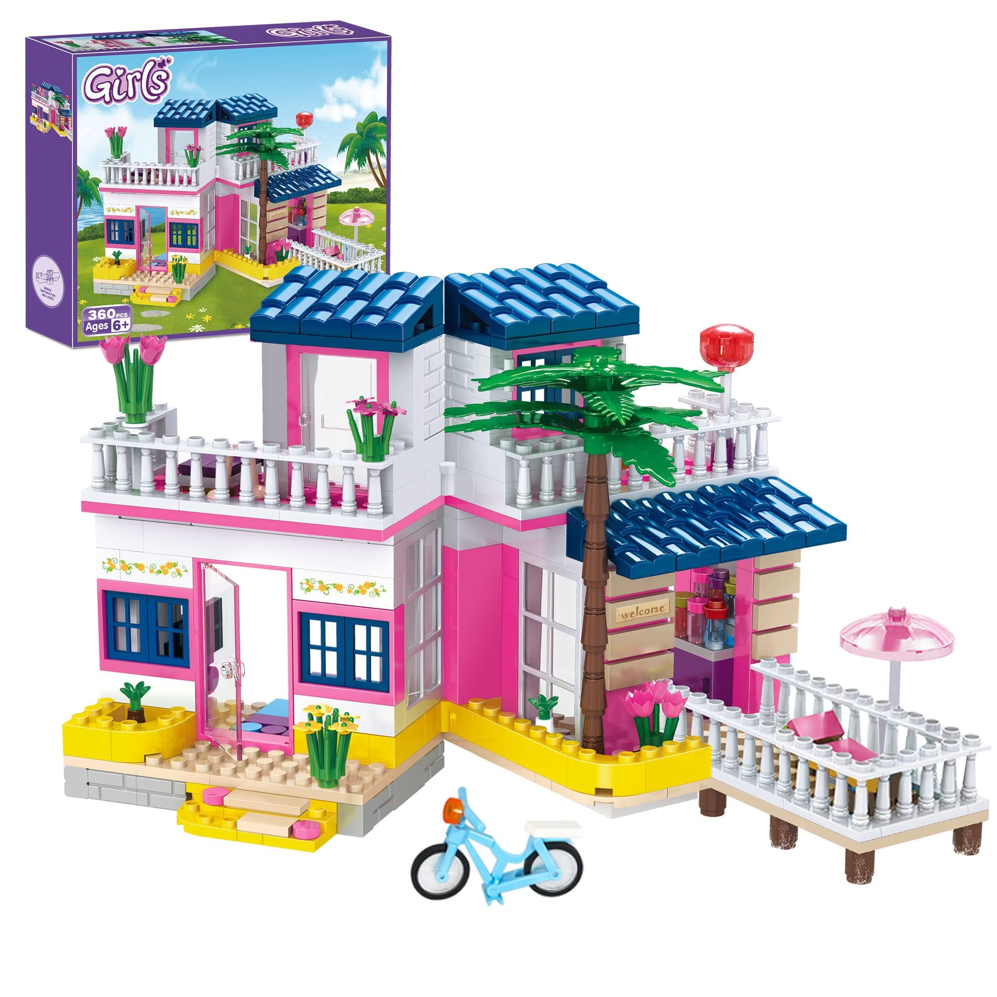 Dream Girls Friends Beach House Building Sets Seaside Villa Building Toys 360 Pieces Girls Beach Hut Building Kit for Kids Aged 6-12