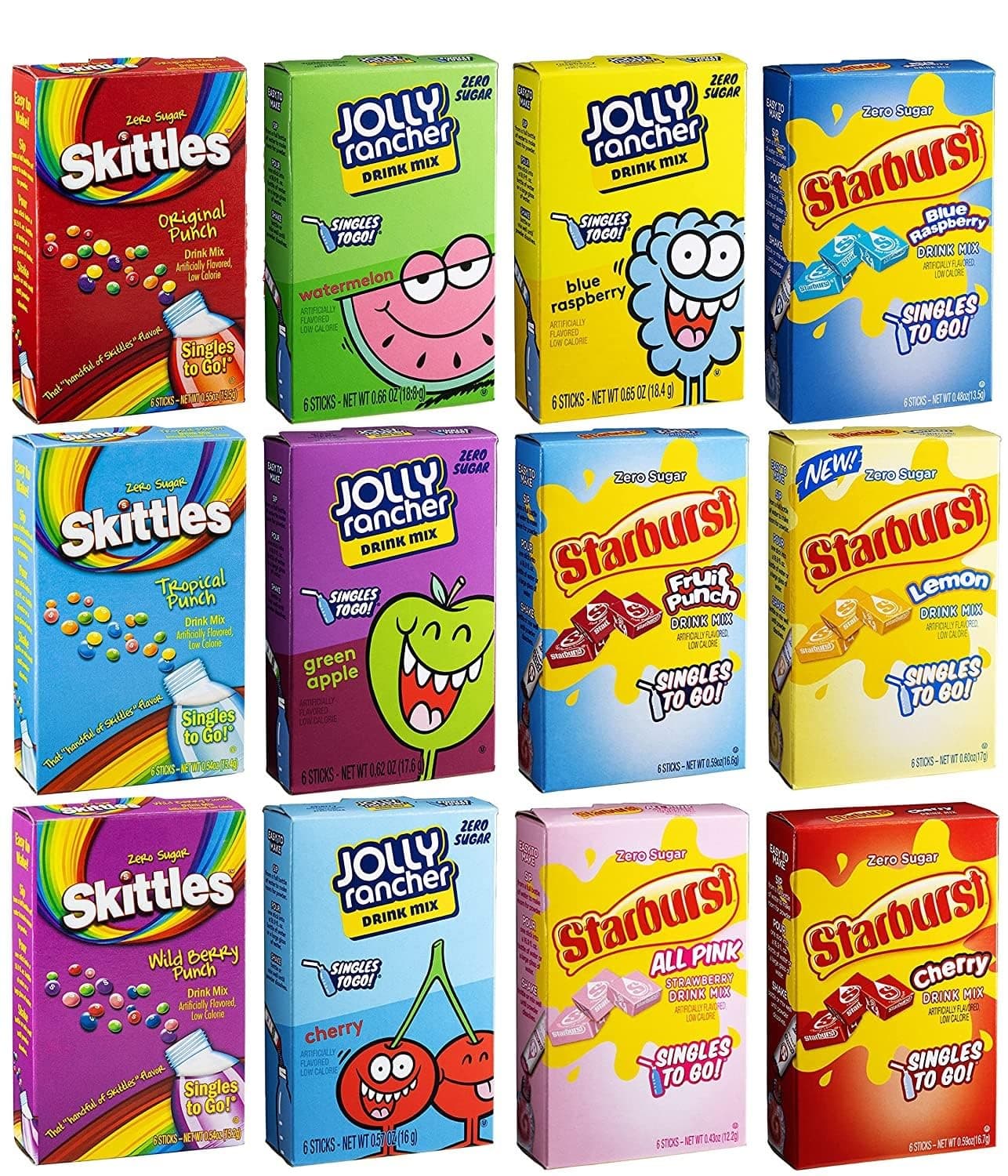 Sugar Free Variety Pack of Water Enhancers - Skittles, Starburst and Jolly Rancher Drink Mix Variety - 0.57 Ounce (Pack of 12)