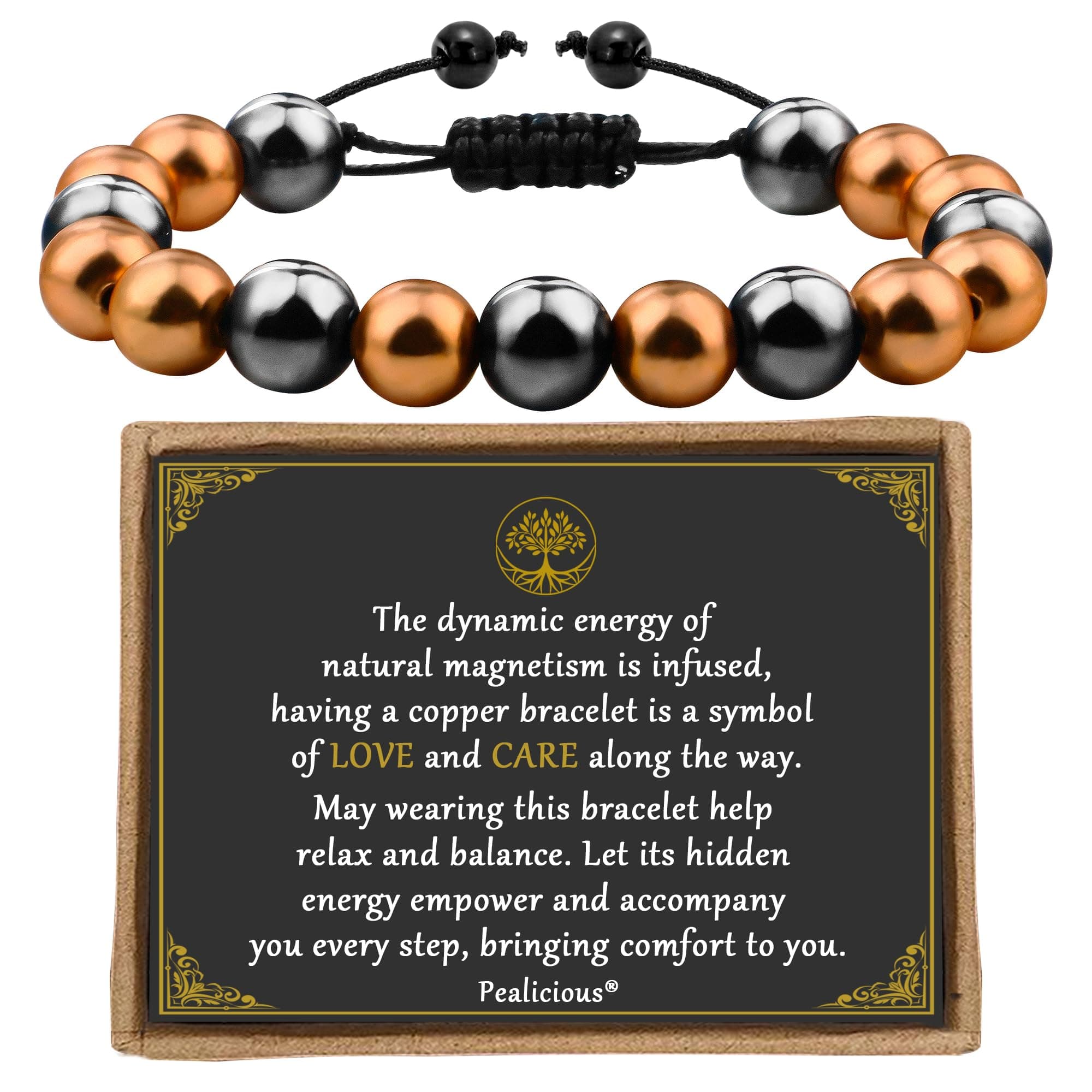Copper Bracelet for Women Magnetic Bracelets for Men 99.99% Pure Copper Beaded Bracelets with 3800 Gauss Neodymium Magnets as Healing Arthritis Bracelets Copper Gifts, Medium, Copper