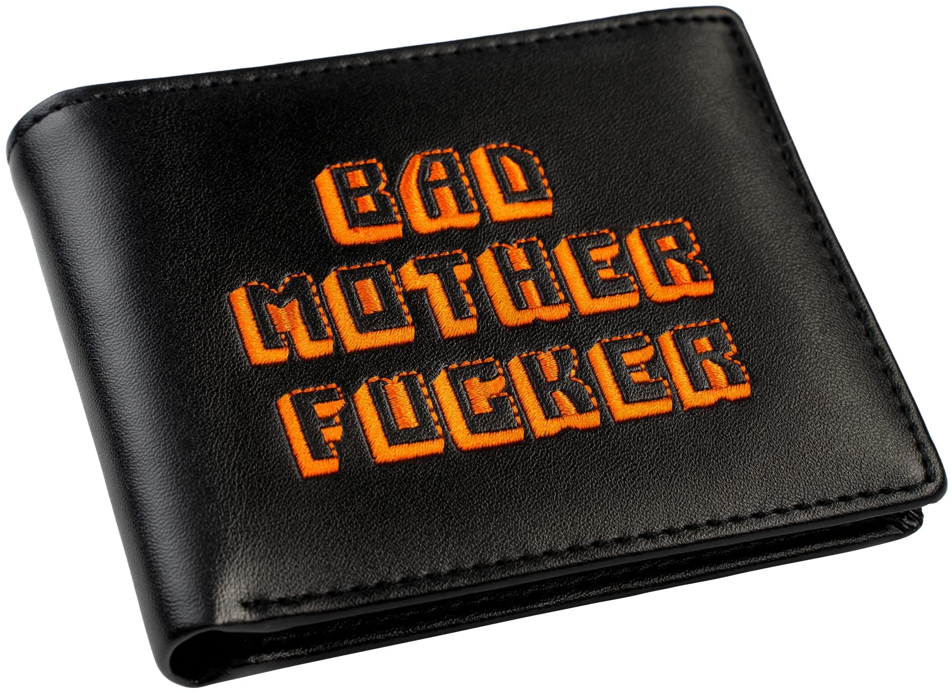 Miramax Officially Licensed Black/Orange Embroidered Bad Mother Leather Wallet, Black, Vintage