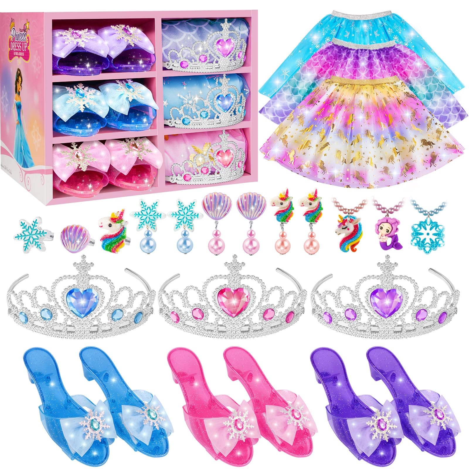 Princess Dress Up for Girls, Dress Up Clothes for Girl with Princess Shoes, Toddler Girls Boutique, Pretend Play Gifts for Little Girl Aged 3-6 Years Old