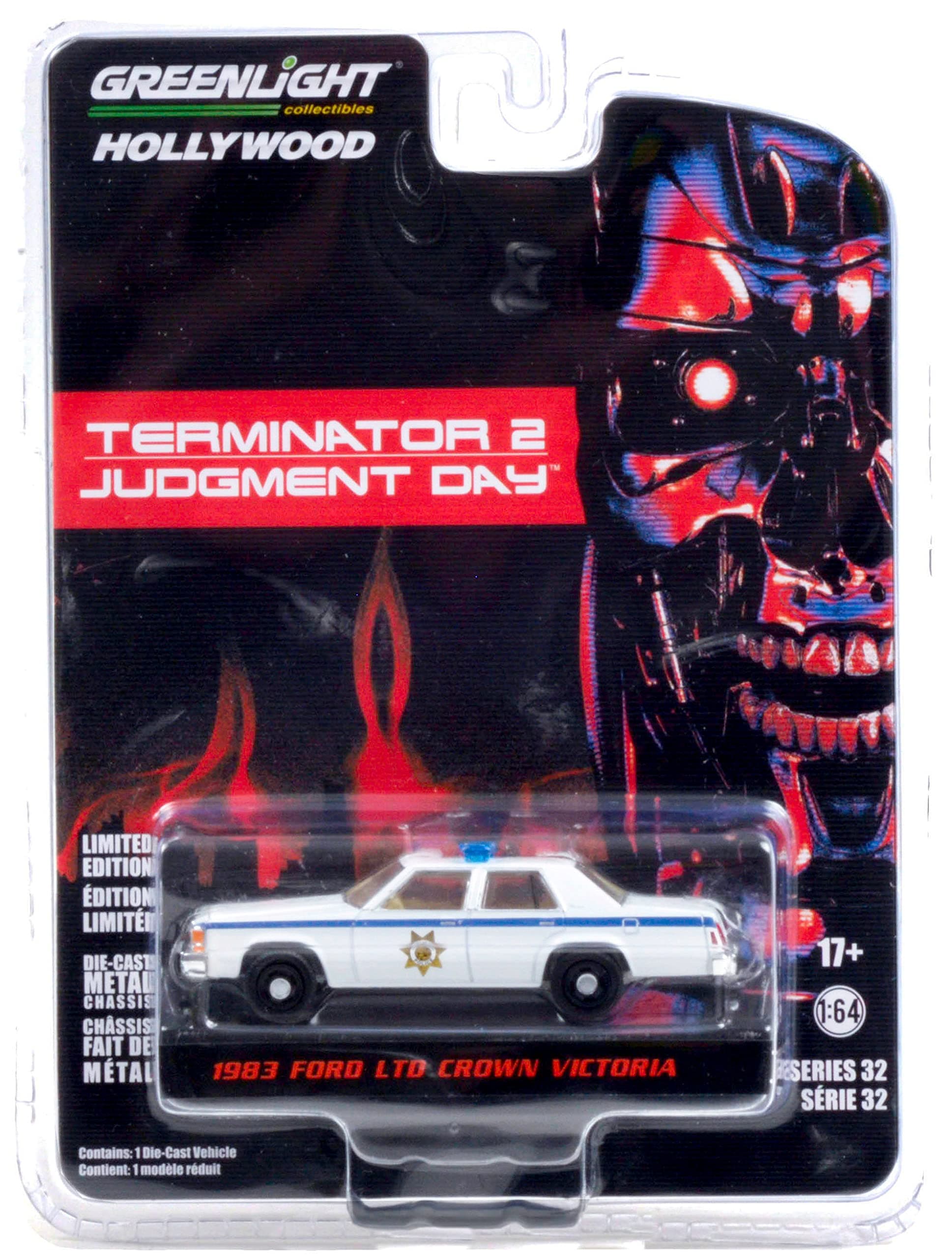 1983 Ford Ltd Crown Victoria Police White Terminator 2: Judgment Day (1991) Movie Hollywood Series 1/64 Diecast Model Car 44920 D