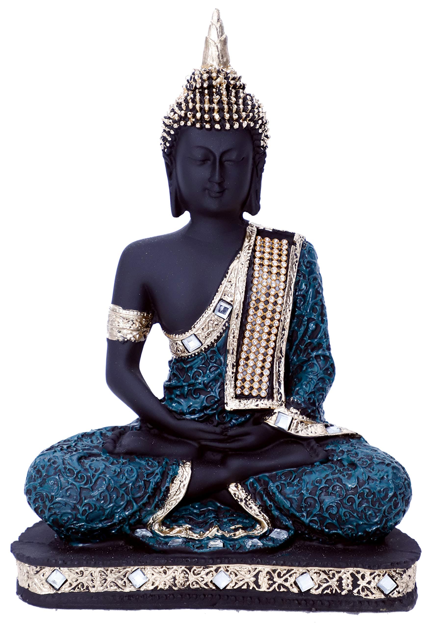 Global Grabbers Polyresin Sitting Buddha Idol Statue Showpiece for Home Decor Decoration Gift Gifting Items-GRE_BLK-BS2-(00), Black