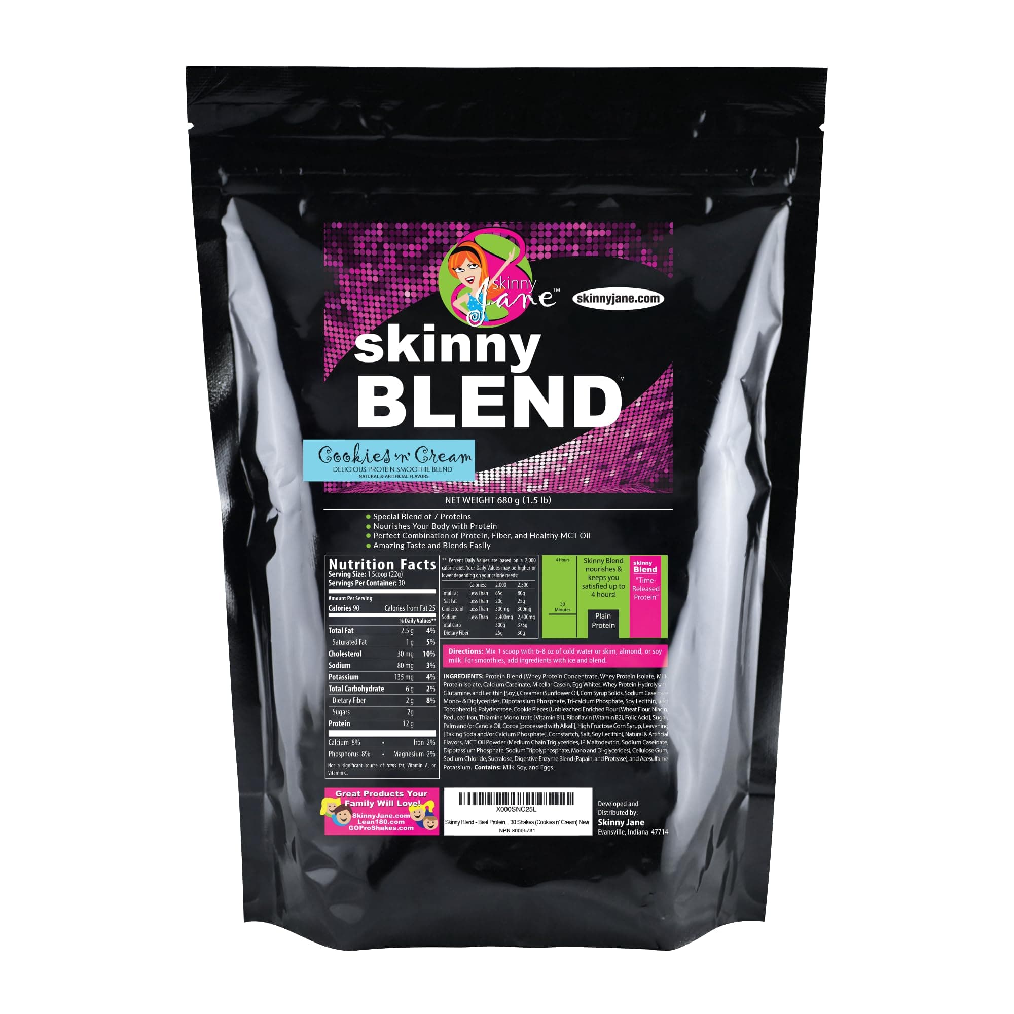 Skinny Blend – High Protein Shake for Women – Low Carb, Keto Friendly Meal Replacement – Satisfies Hunger & Boosts Energy – Creamy Cookies and Cream – 30 Shakes