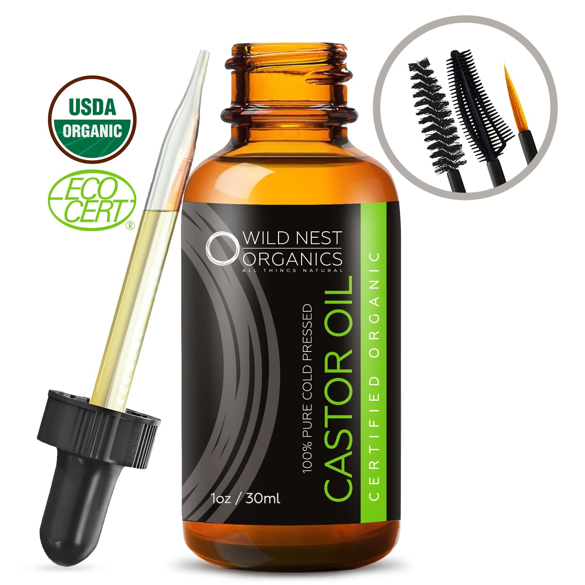 Organic Castor Oil USDA Certified Hair Regrowth Tonic Energizing Scalp Serum + eBook - Boost New Growth For Eyelashes, Hair, Eyebrows. Hair Loss Prevention Therapy + Cold Pressed Hexane-free