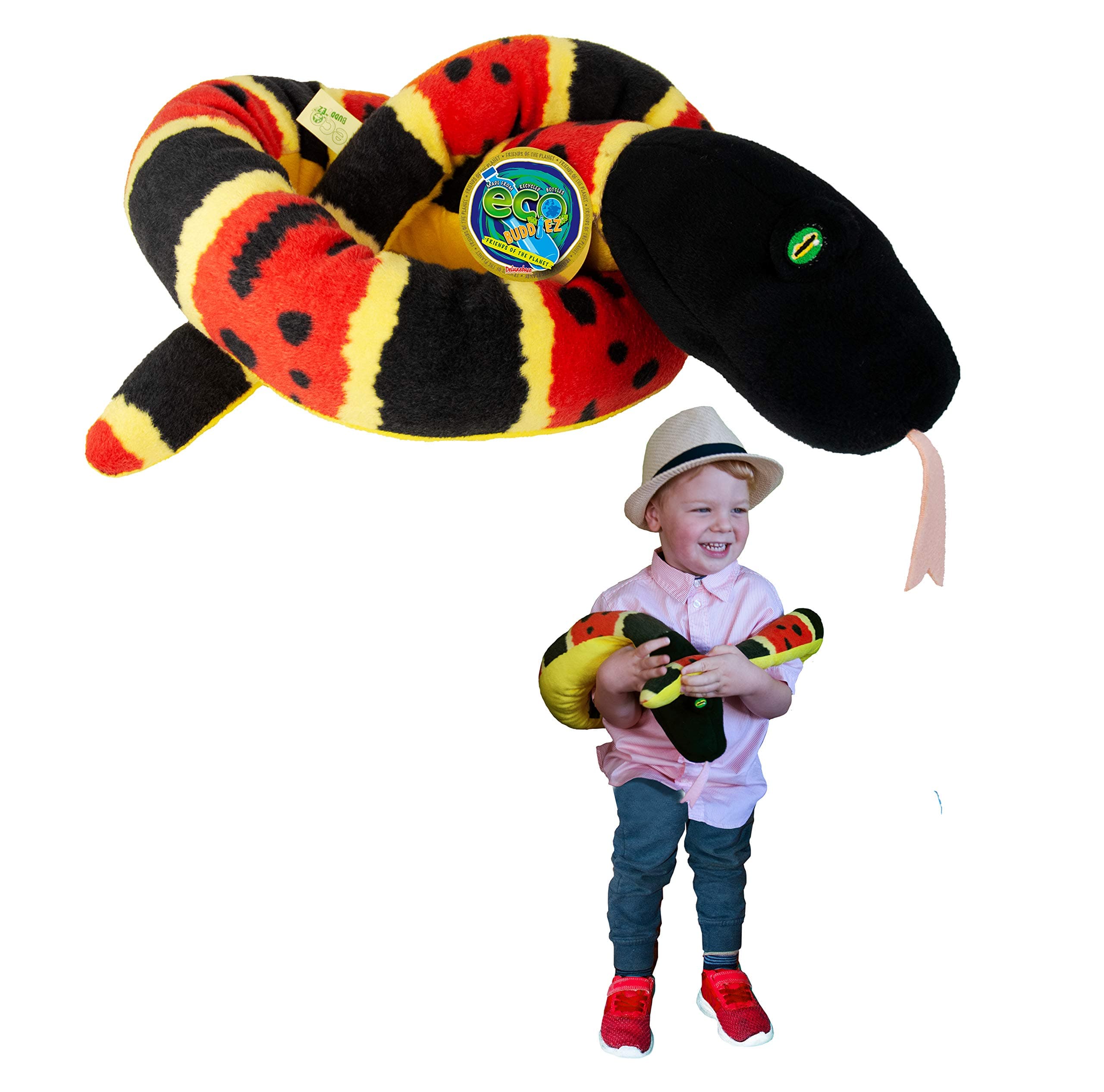EcoBuddiez Sssnakes - Coral Snake from Deluxebase. Soft Toy (140cm) - Soft and Cuddly Plush Made from Recycled Plastic Bottles. Perfect Eco-Friendly Cuddly Gift for Kids.