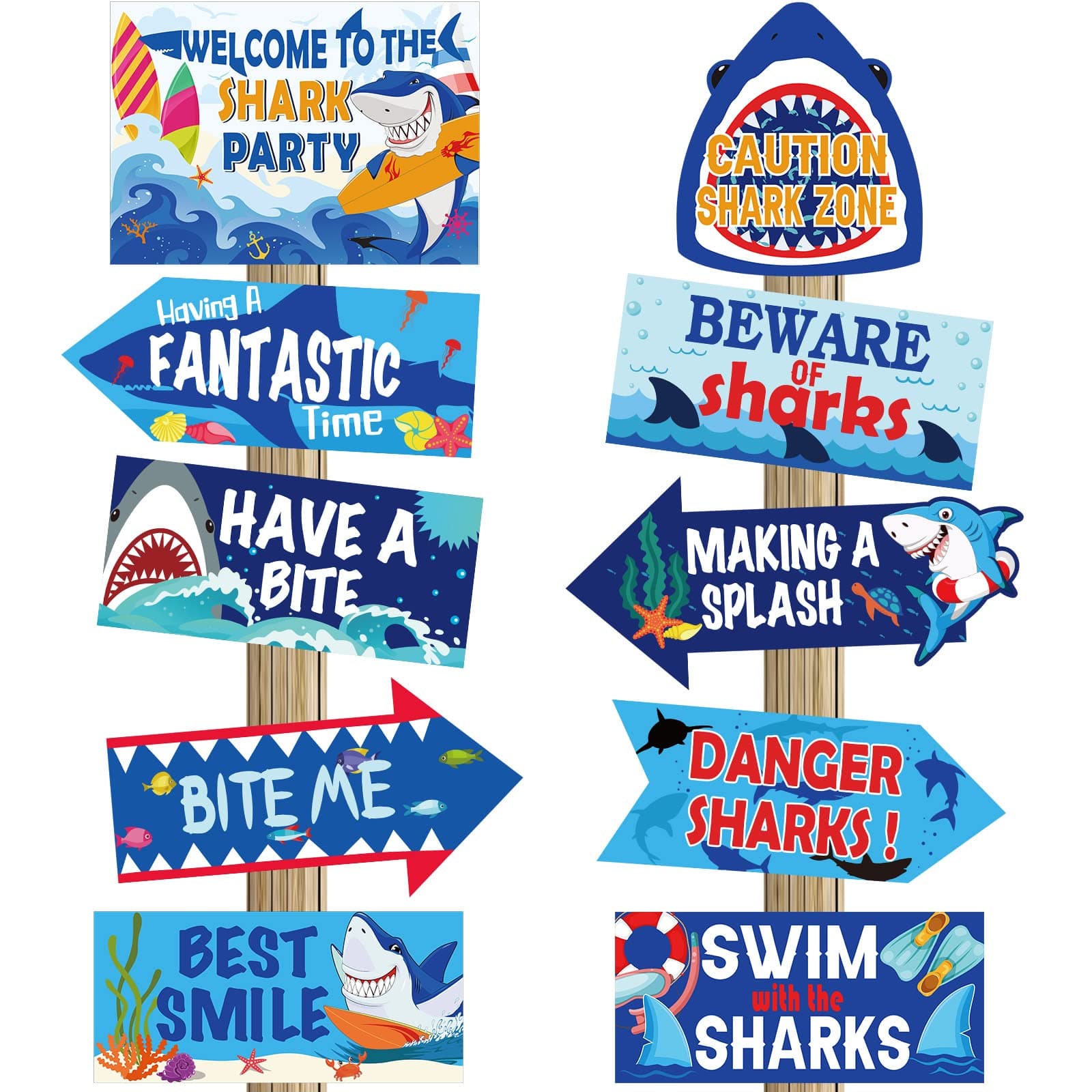 20 Pieces Shark Party Decorations Signs Shark Decorations Ocean Theme Party Supplies Welcome Design Decor for Boys Kids Birthday